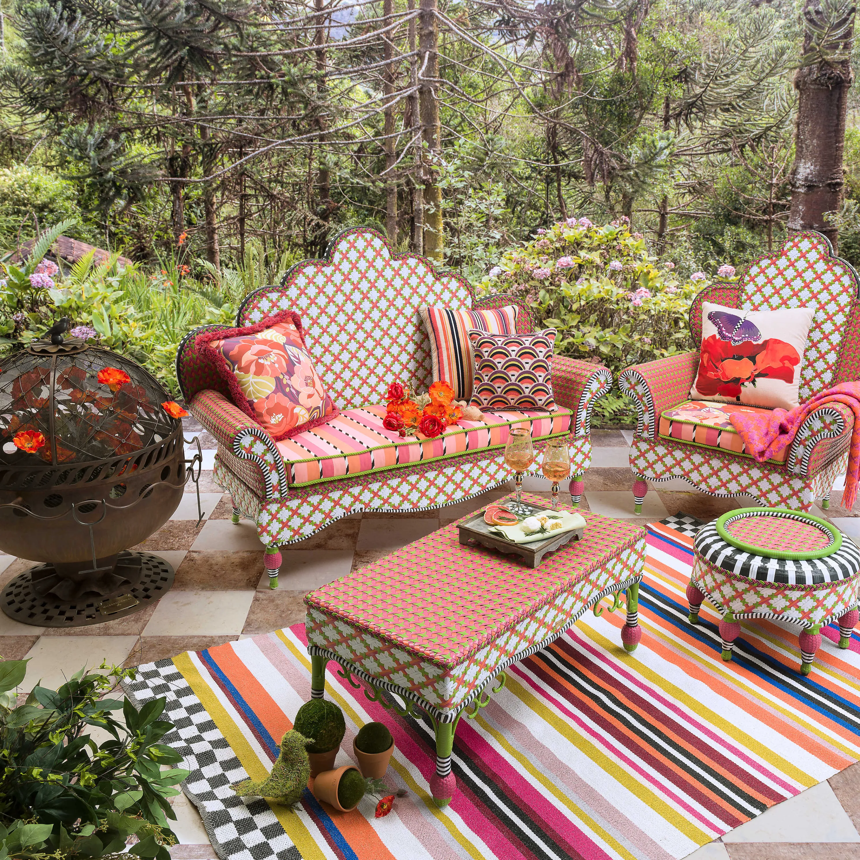 Breezy Poppy Outdoor Ottoman