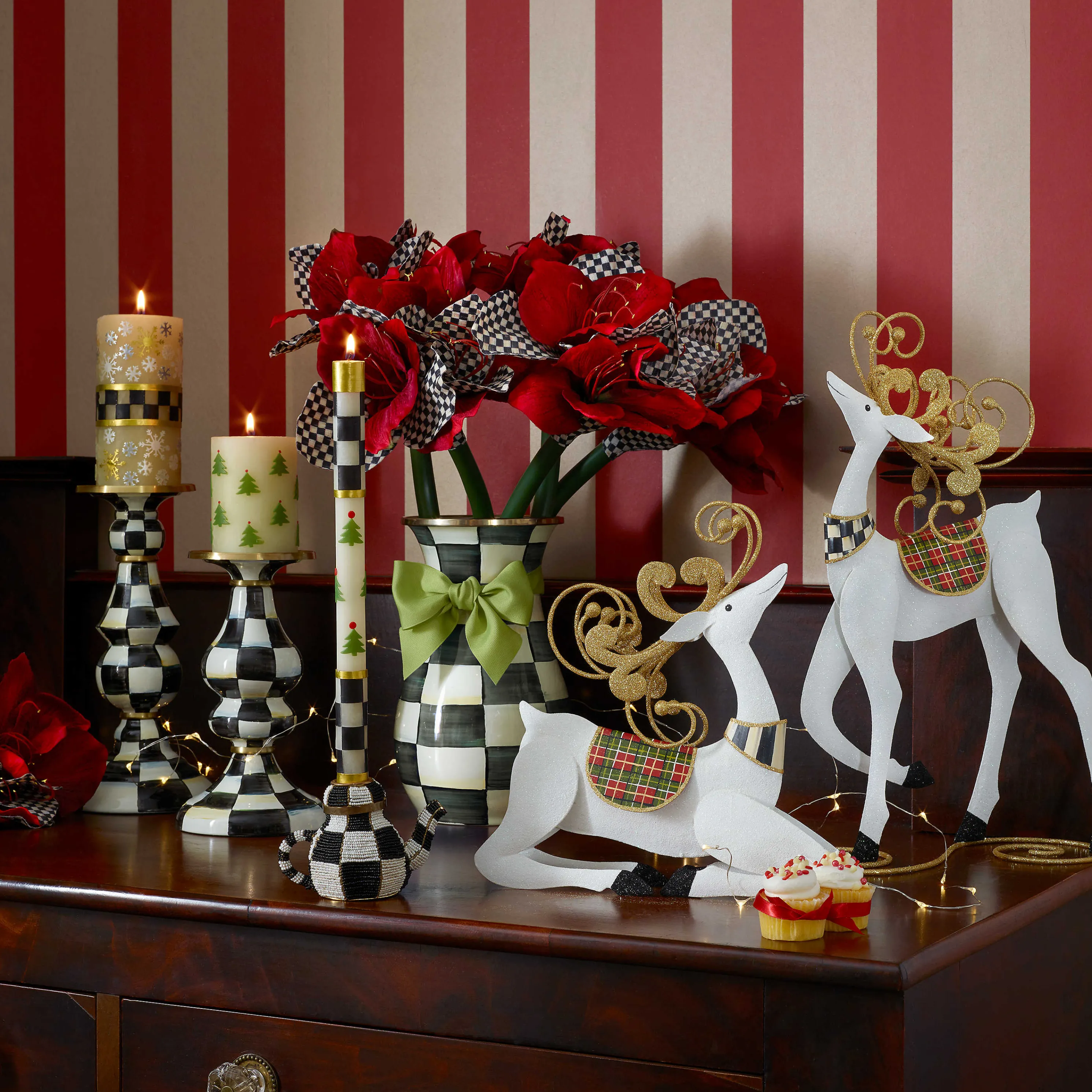 Christmas Tree Pillar Candle - 4" - Red & Green