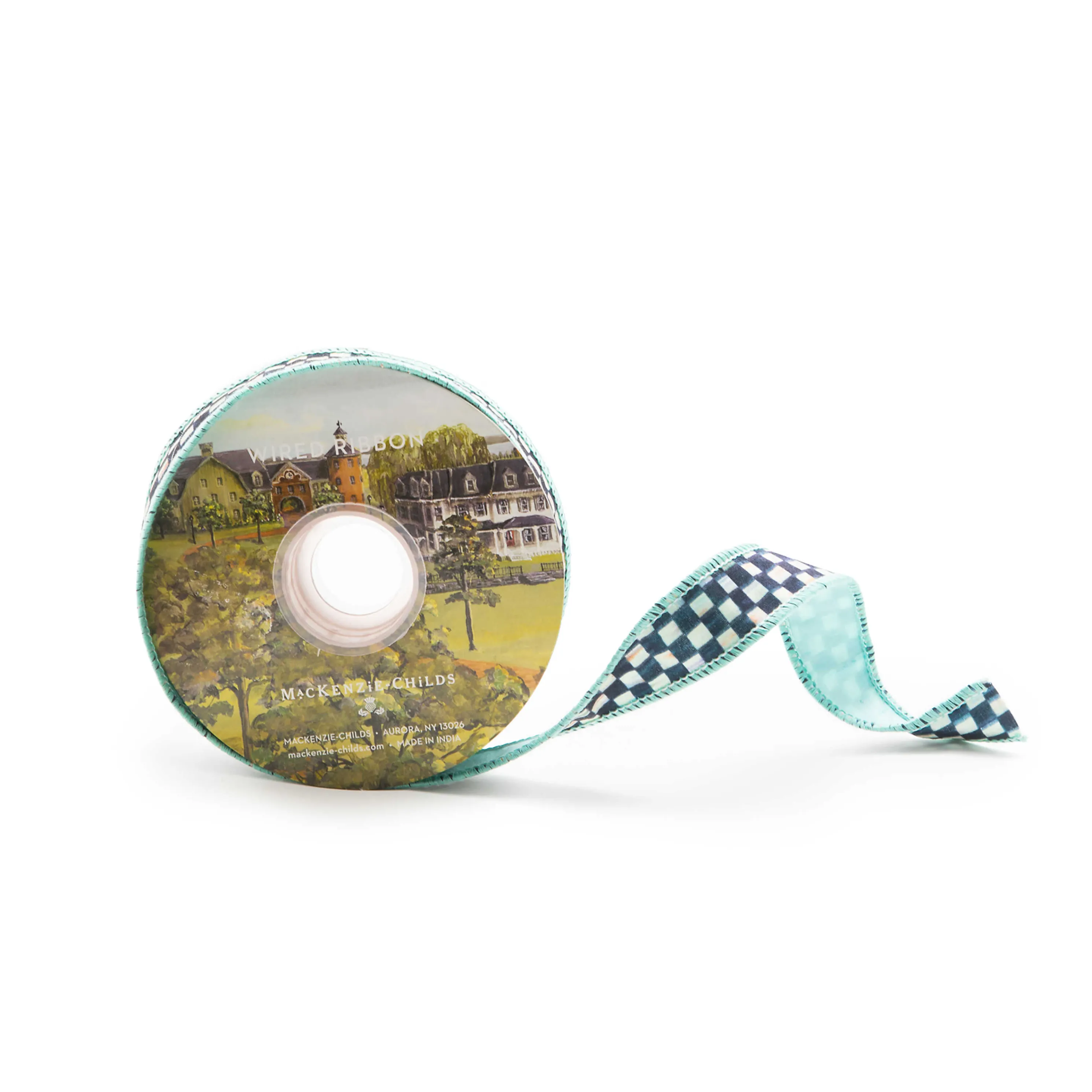 Courtly Check 1" Ribbon - Aqua