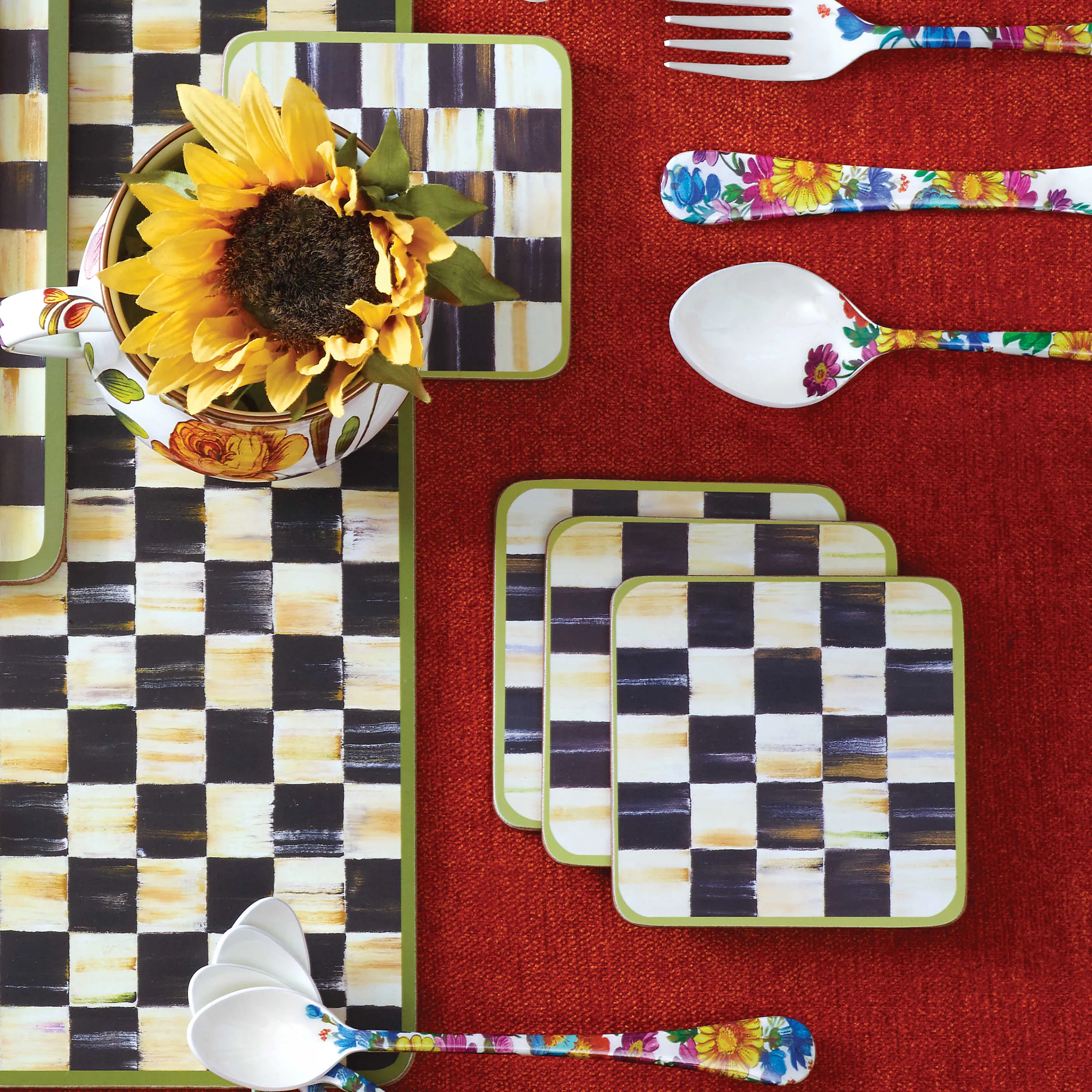 Courtly Check Cork Back Coasters - Set Of 4