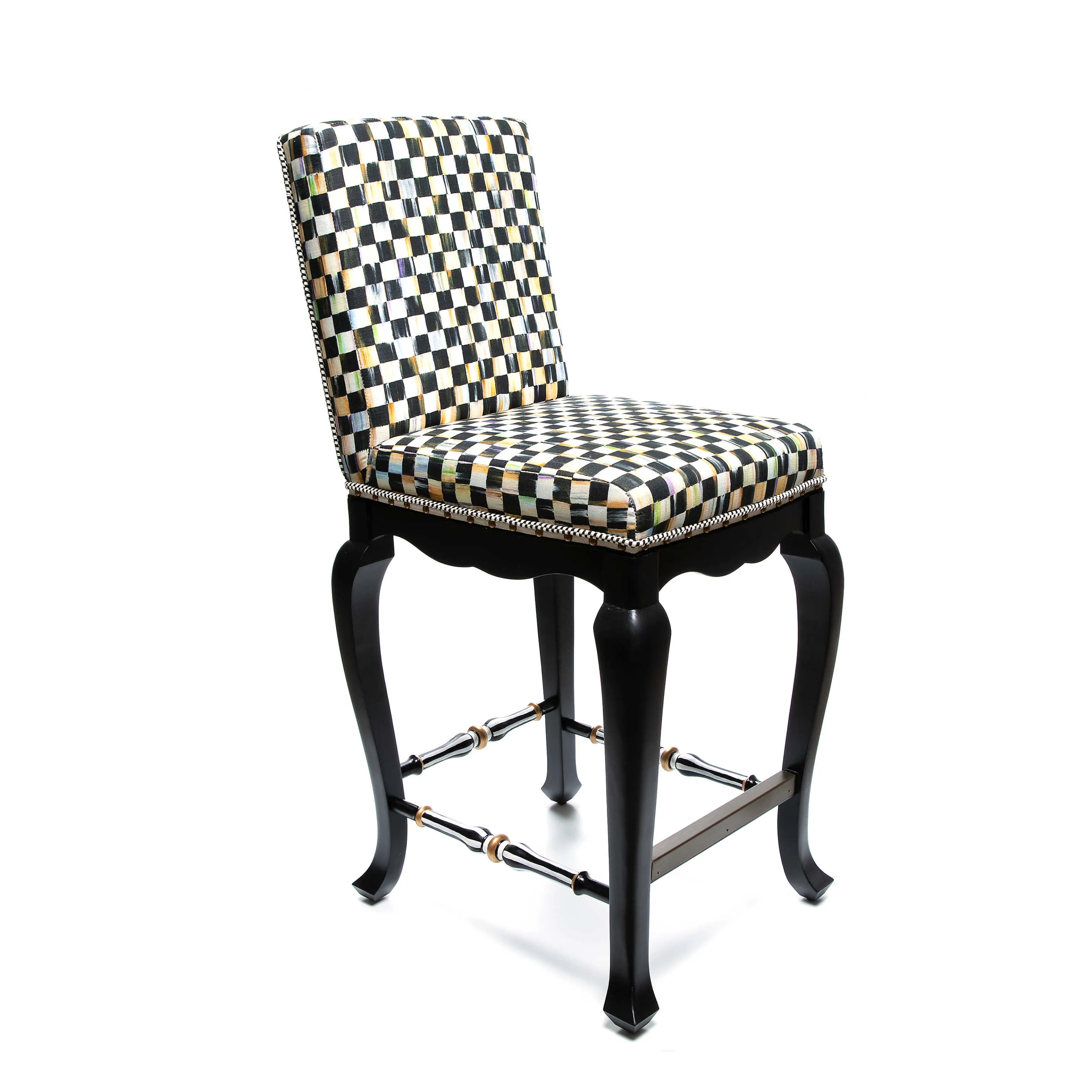 Courtly Check Counter Stool With Back - Black