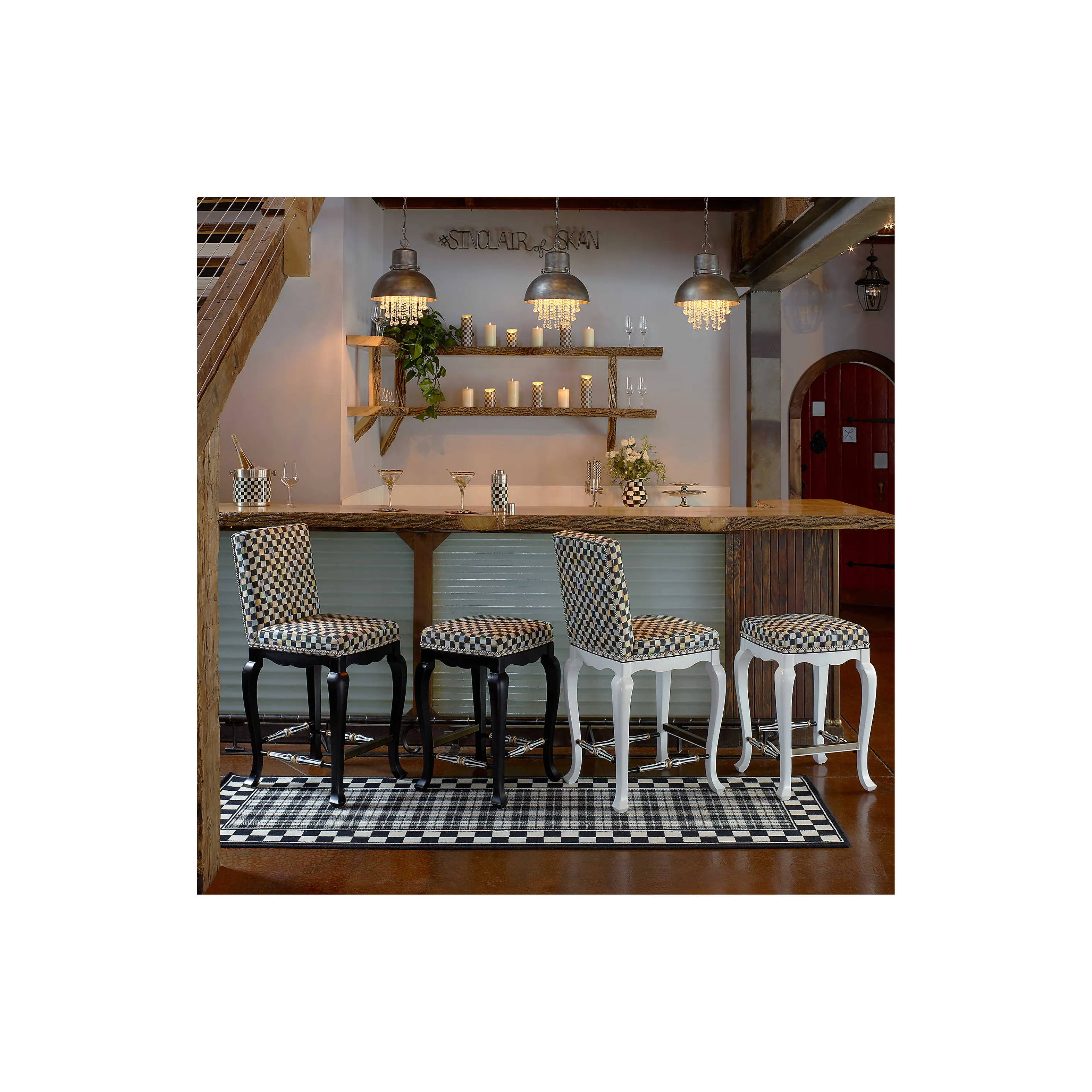 Courtly Check Counter Stool With Back - White