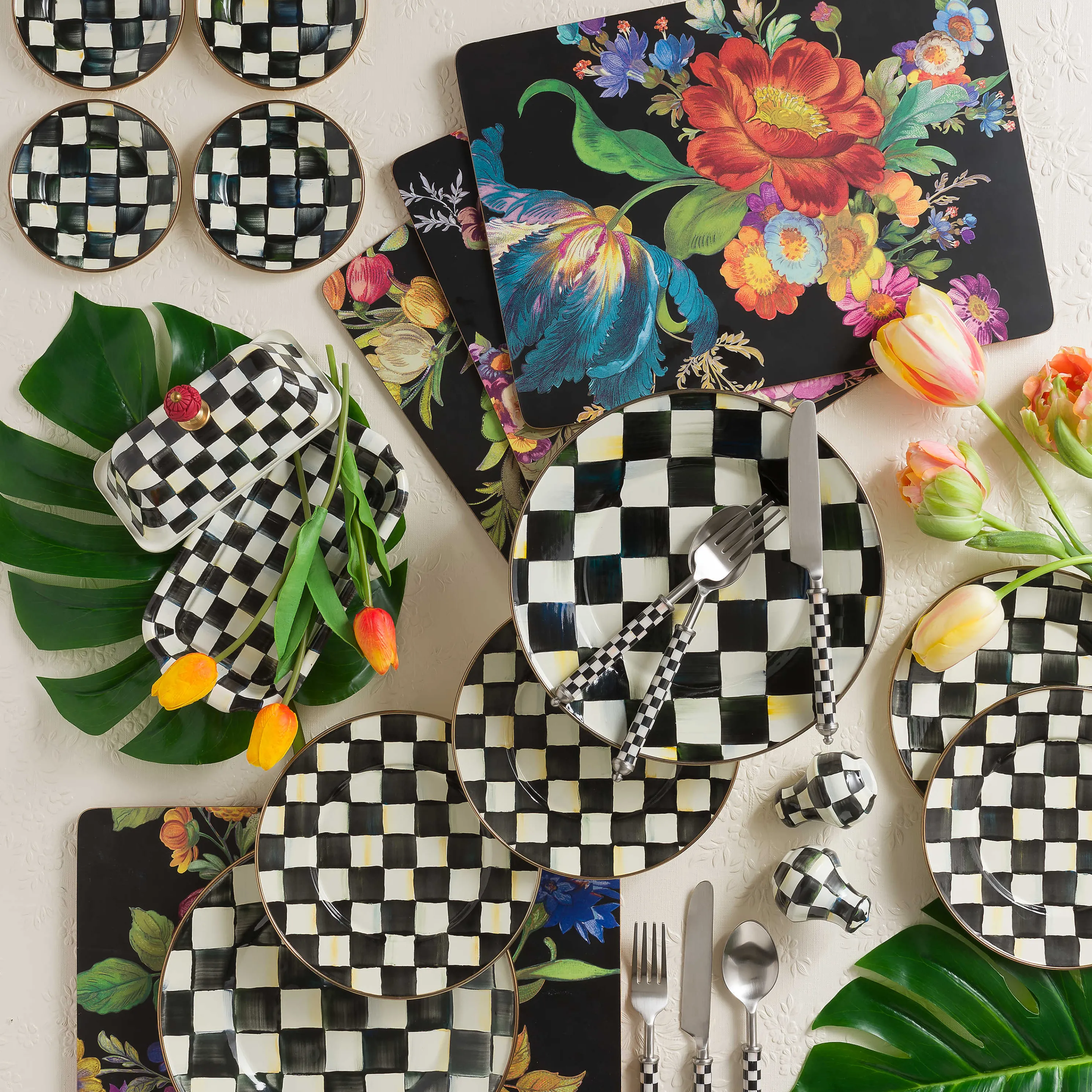 Courtly Check Enamel Appetizer Plates - Set Of 4