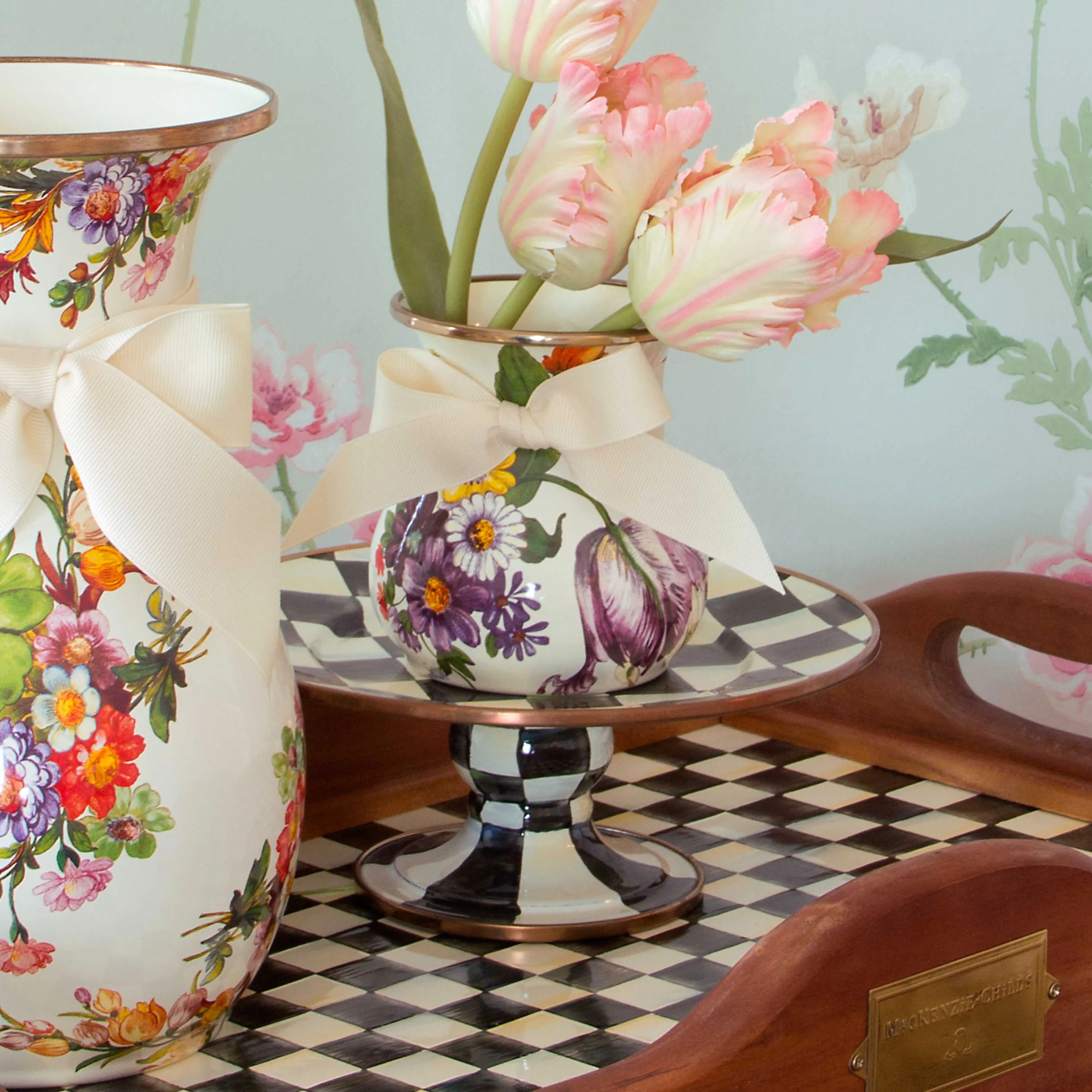 Courtly Check Enamel Pedestal Platter - Mini