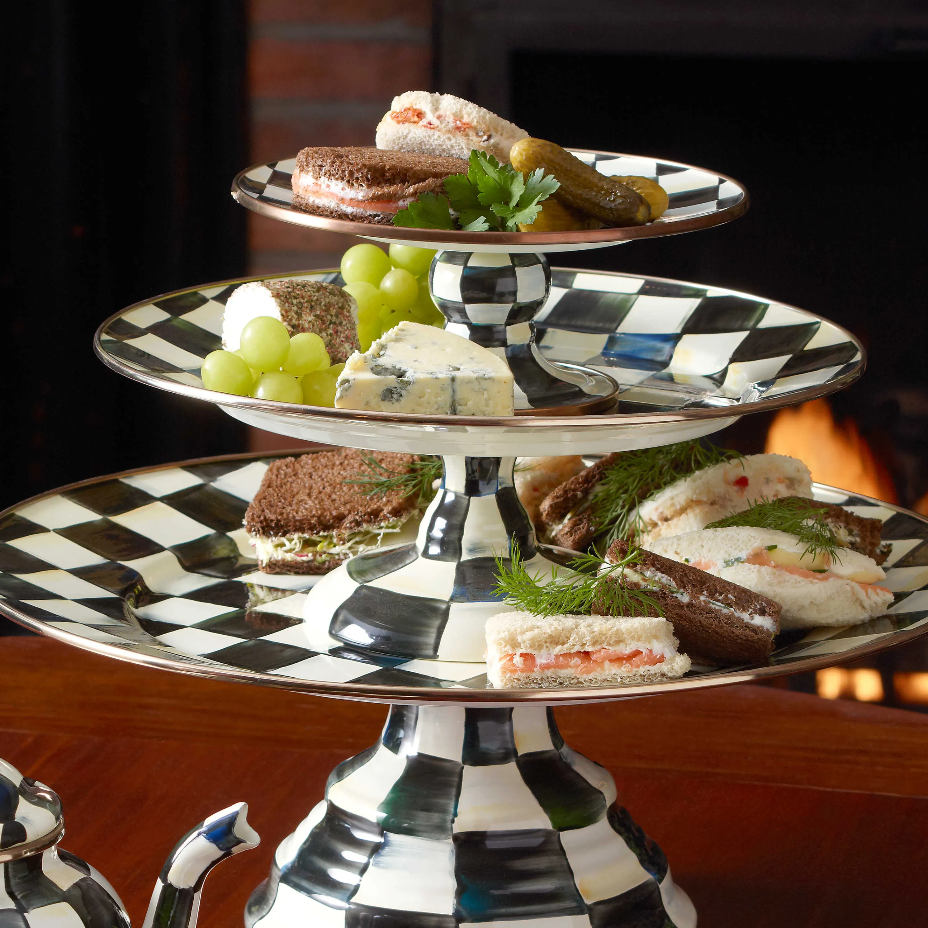 Courtly Check Enamel Pedestal Platter - Mini