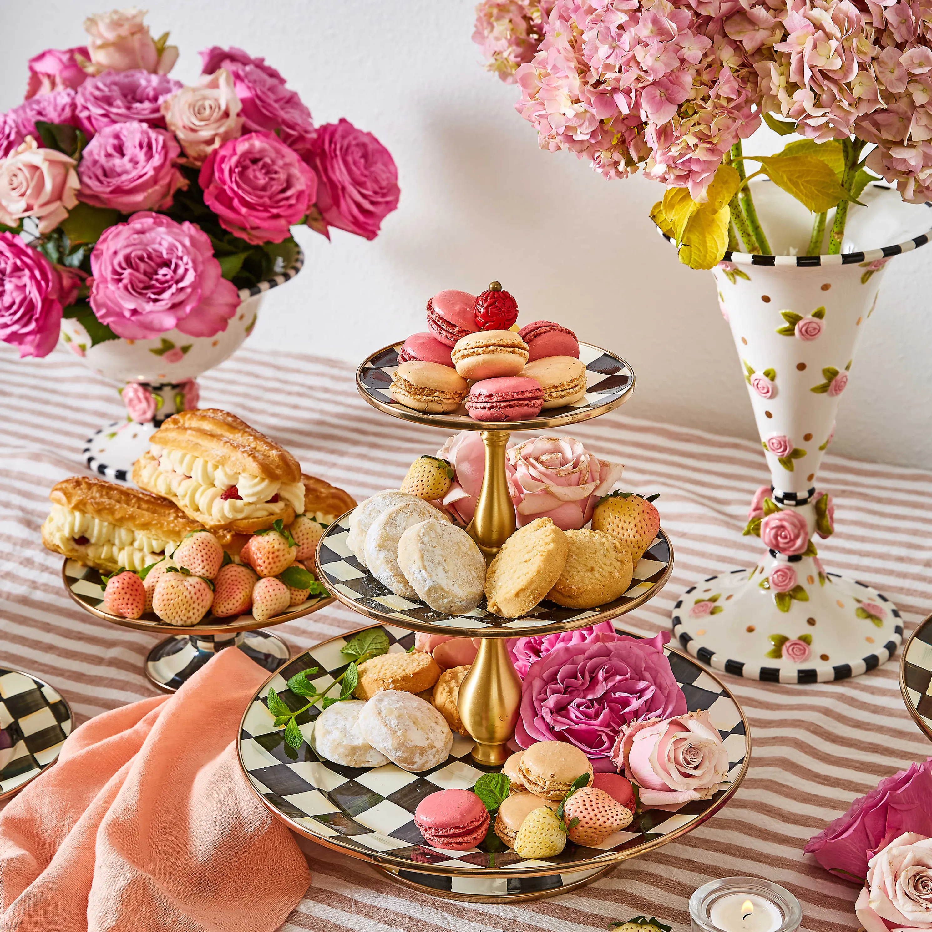 Courtly Check Enamel Pedestal Platter - Mini