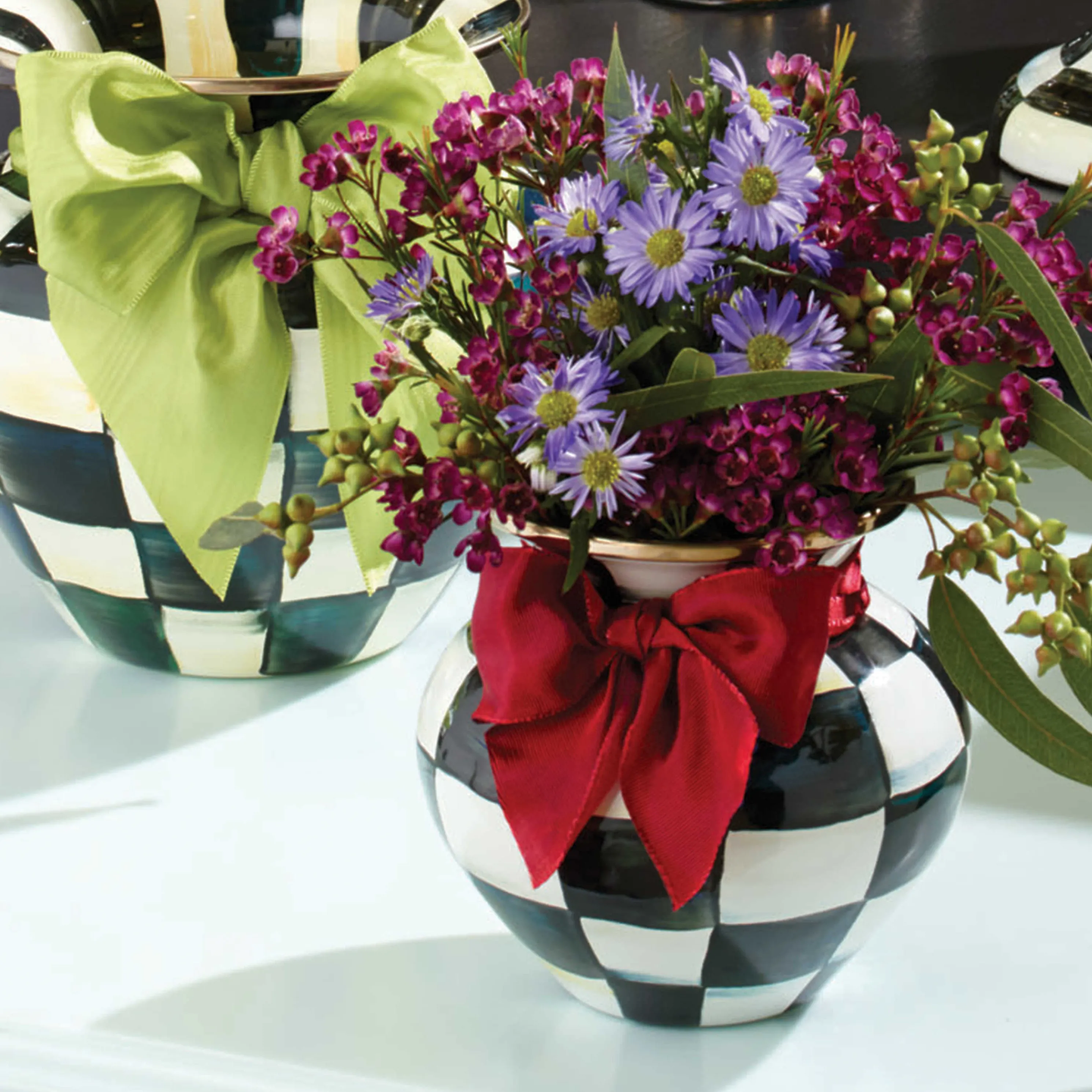 Courtly Check Enamel Vase - Red Bow