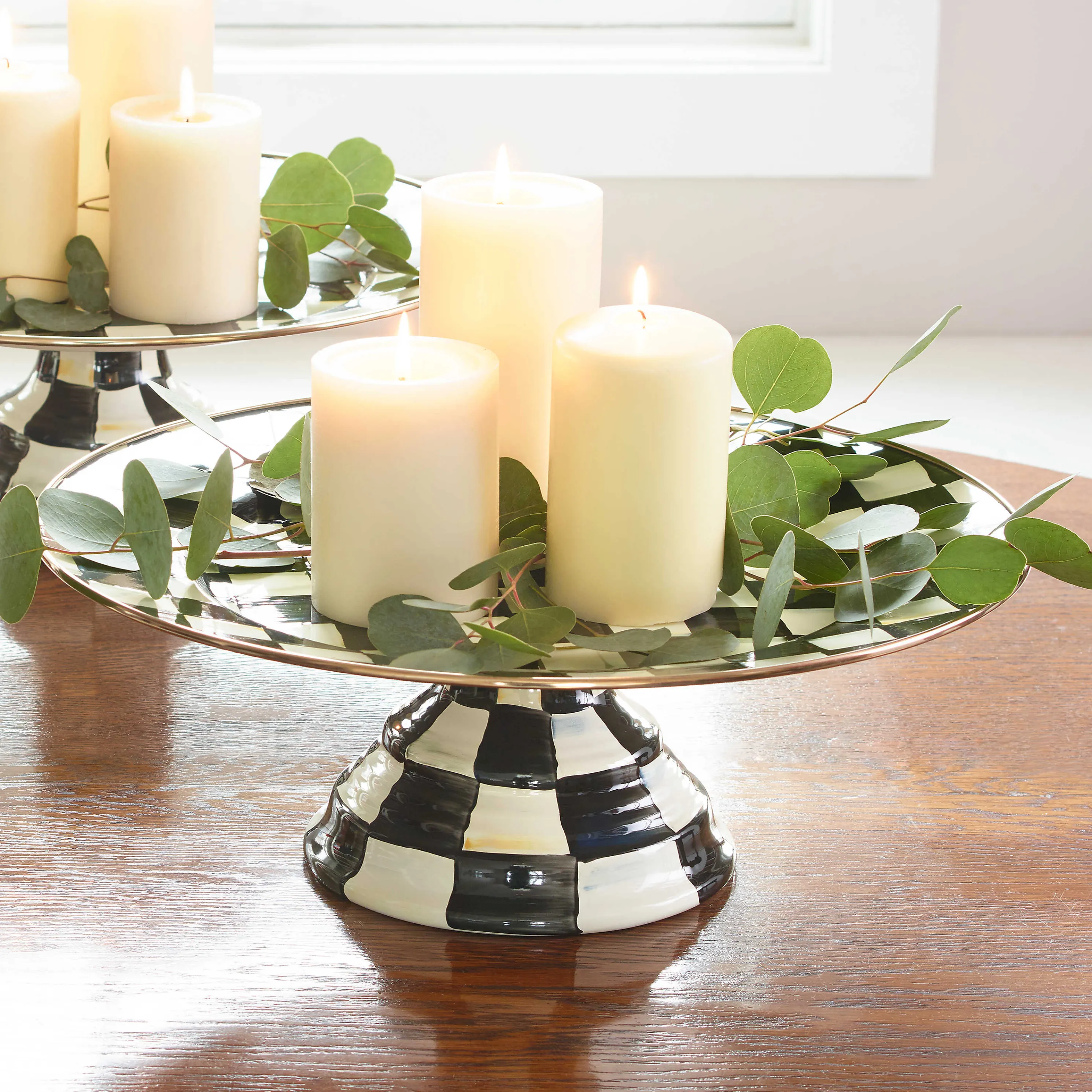 Courtly Check Enamel Pedestal Platter - Large