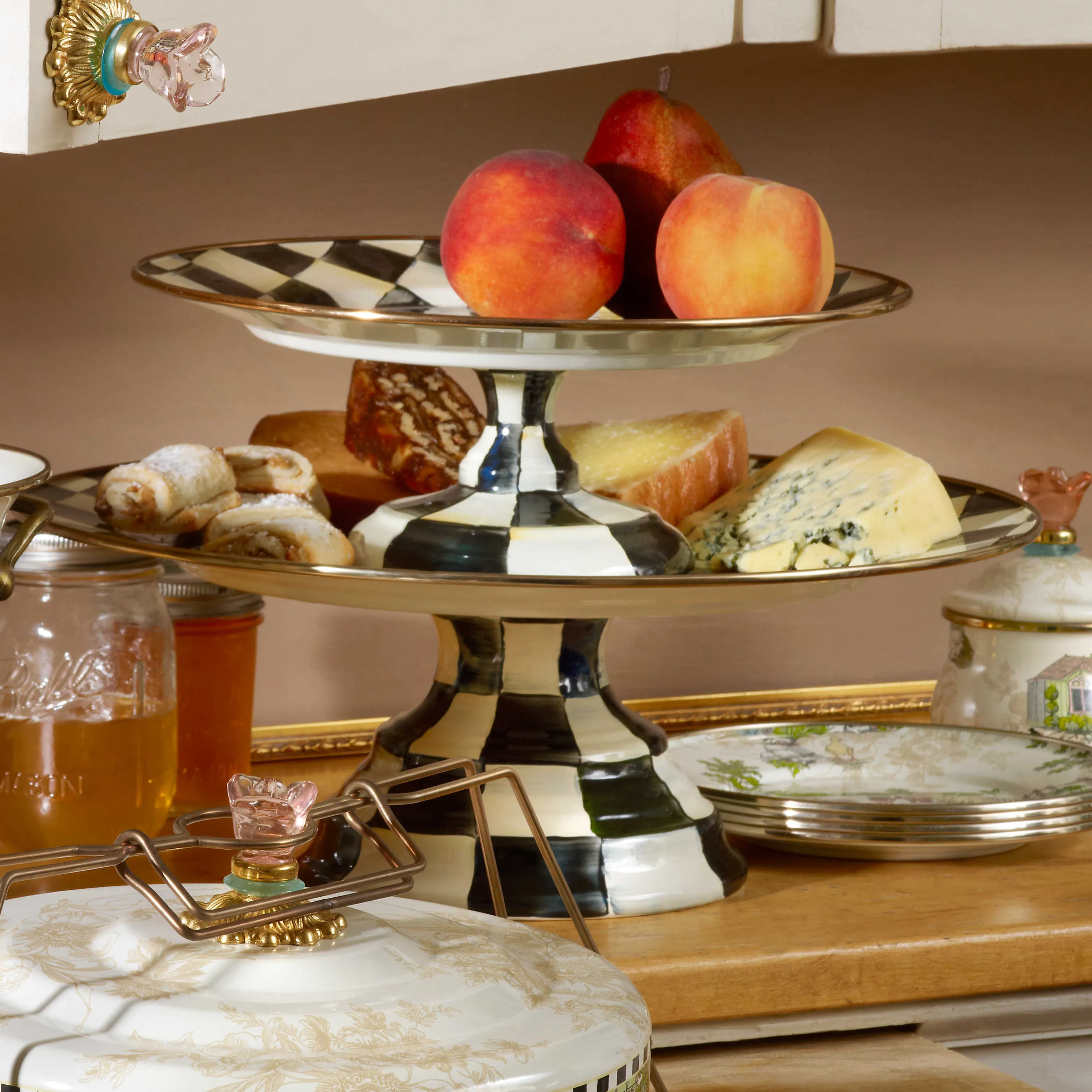 Courtly Check Enamel Pedestal Platter - Large