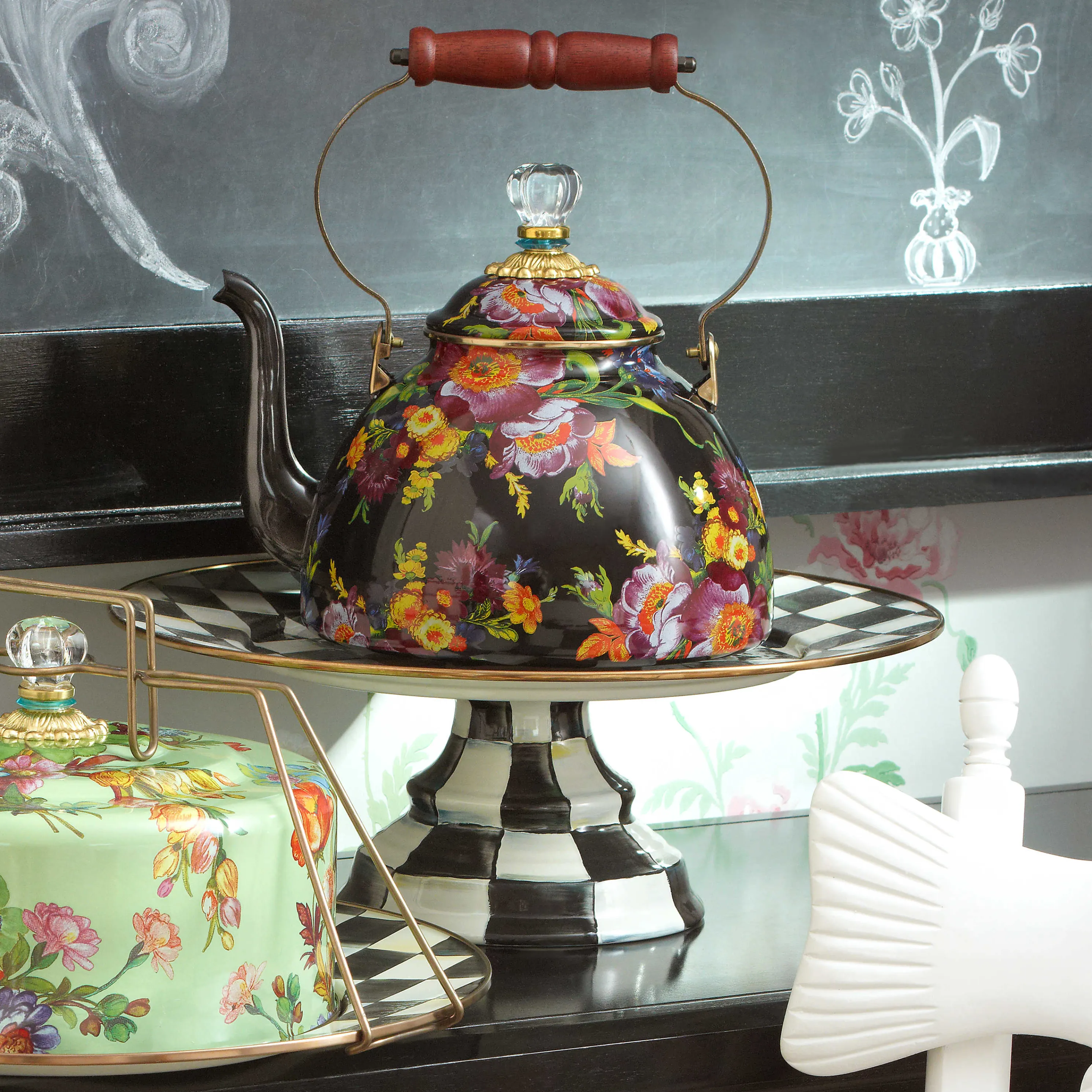 Courtly Check Enamel Pedestal Platter - Large