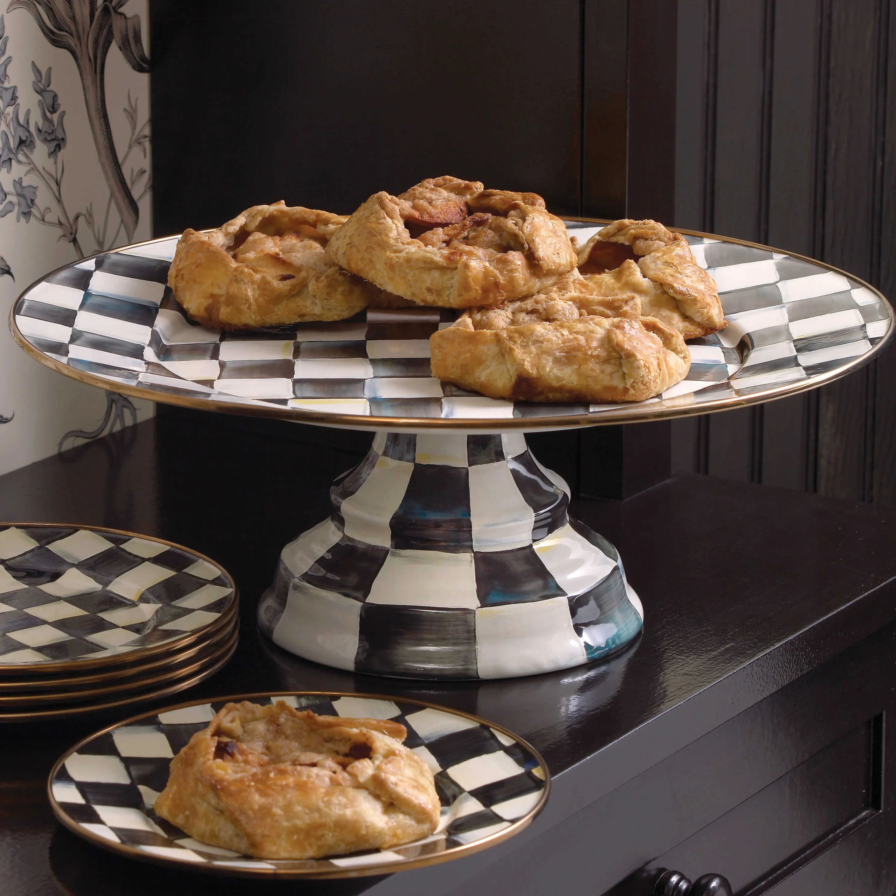 Courtly Check Enamel Pedestal Platter - Large