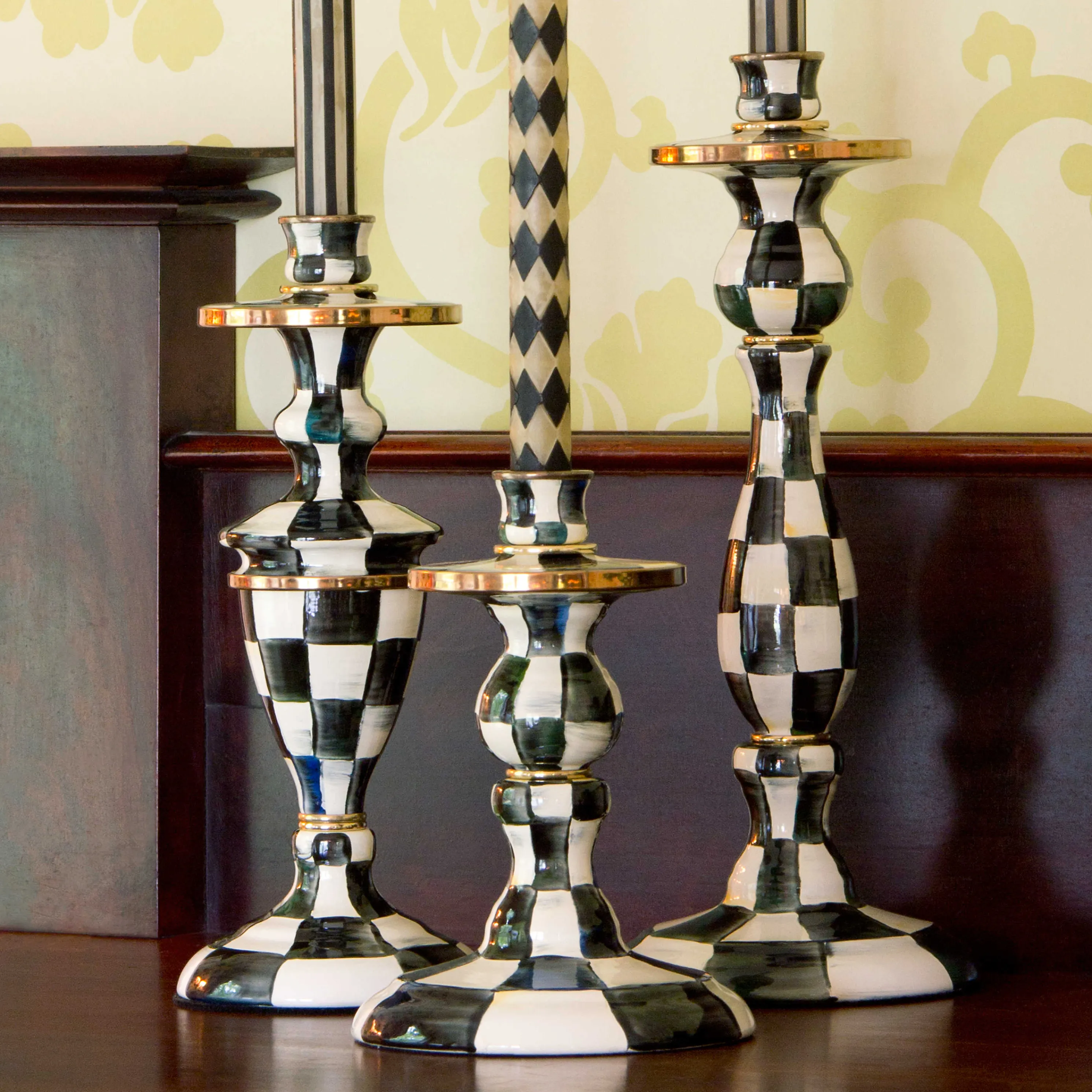Courtly Check Enamel Candlestick - Small