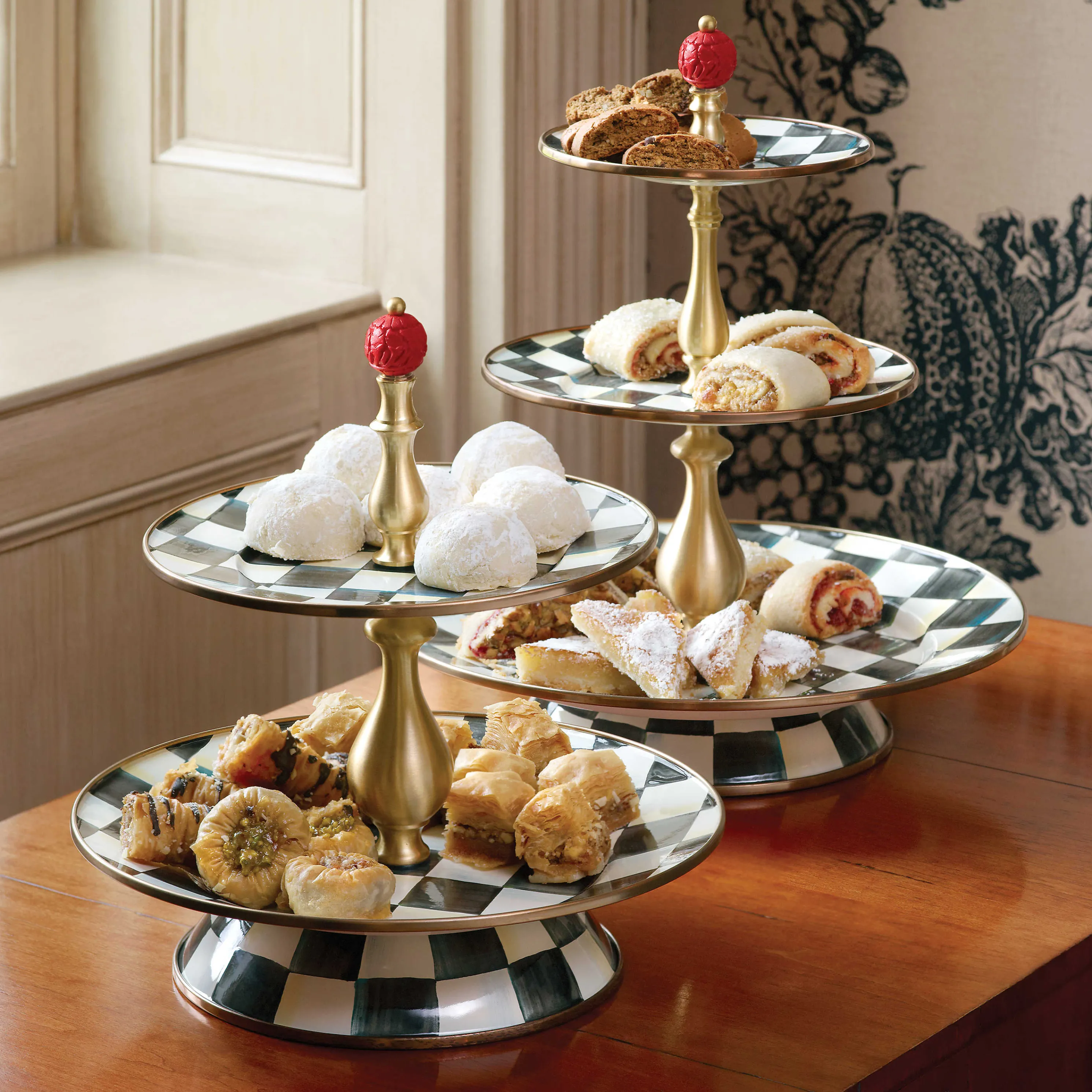 Courtly Check Enamel Three Tier Sweet Stand