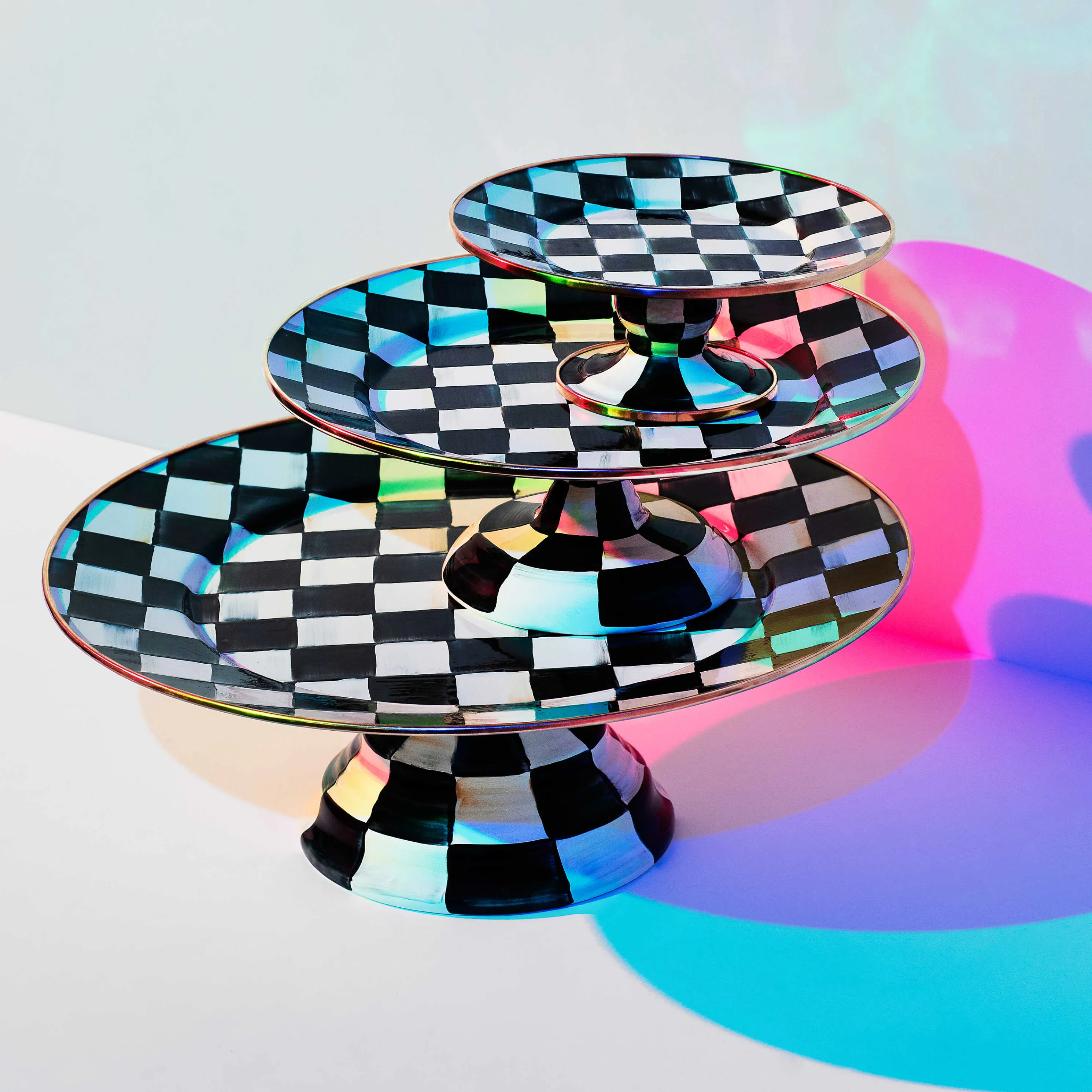 Courtly Check Enamel Pedestal Platter - Small