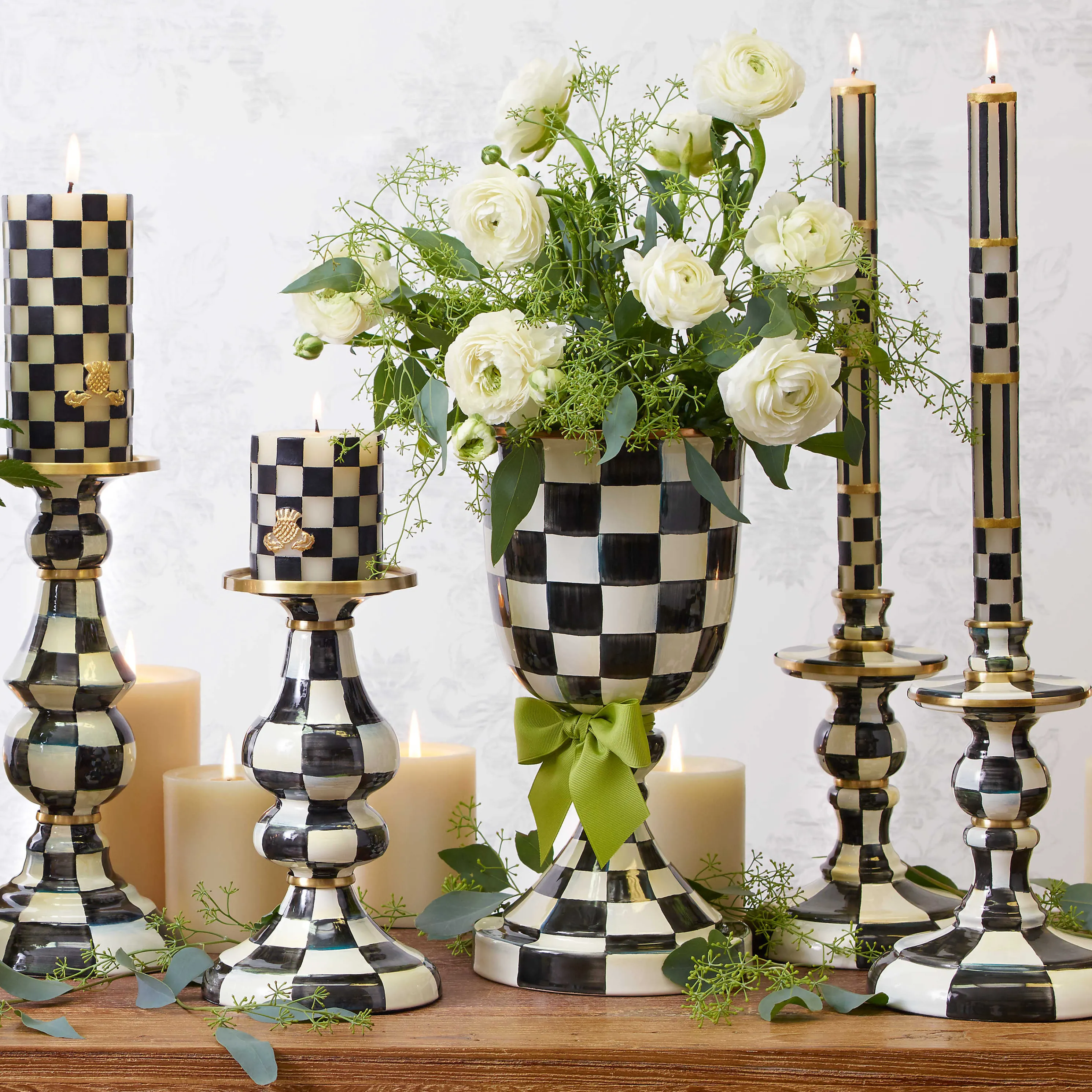 Courtly Check Enamel Candlestick - Medium