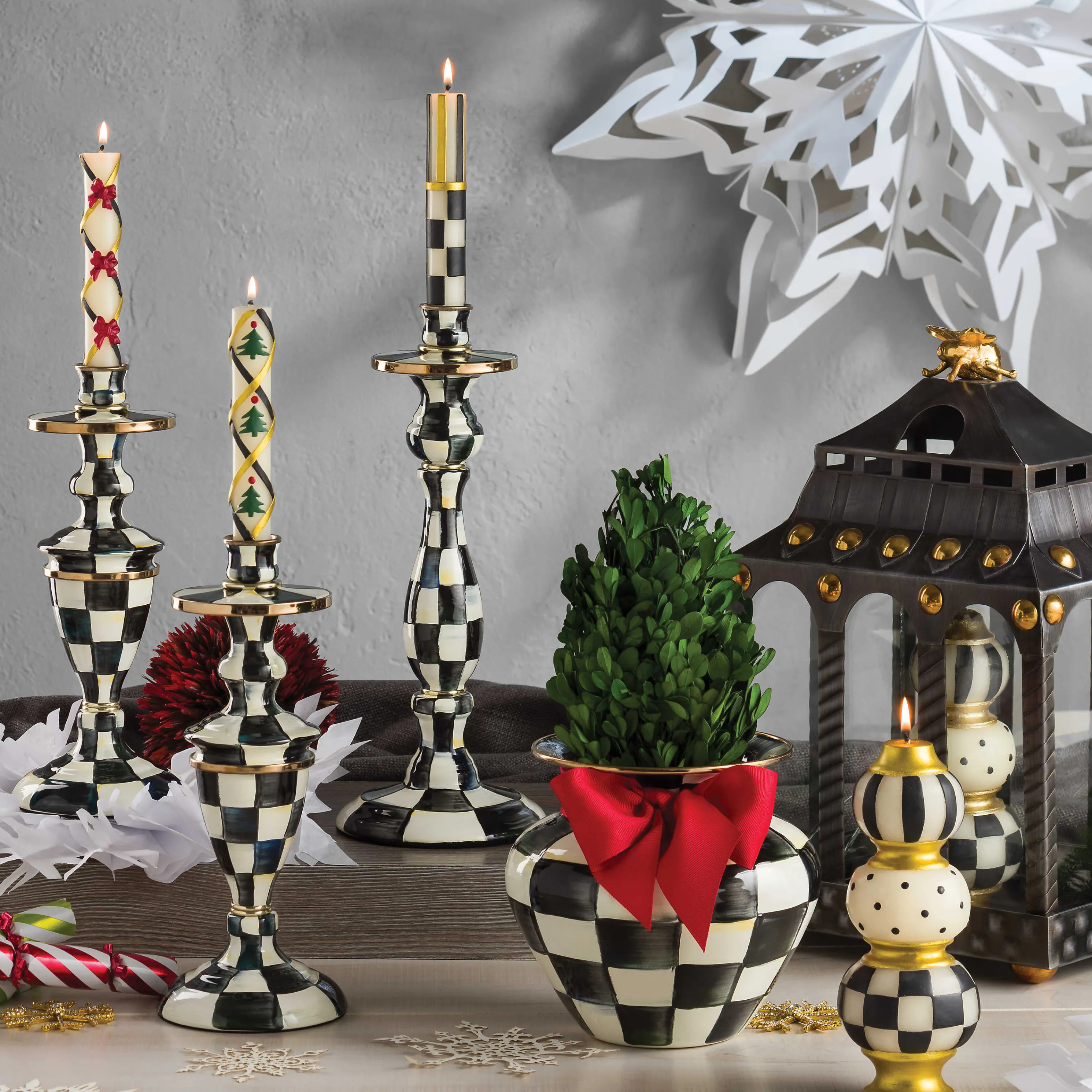 Courtly Check Enamel Candlestick - Medium