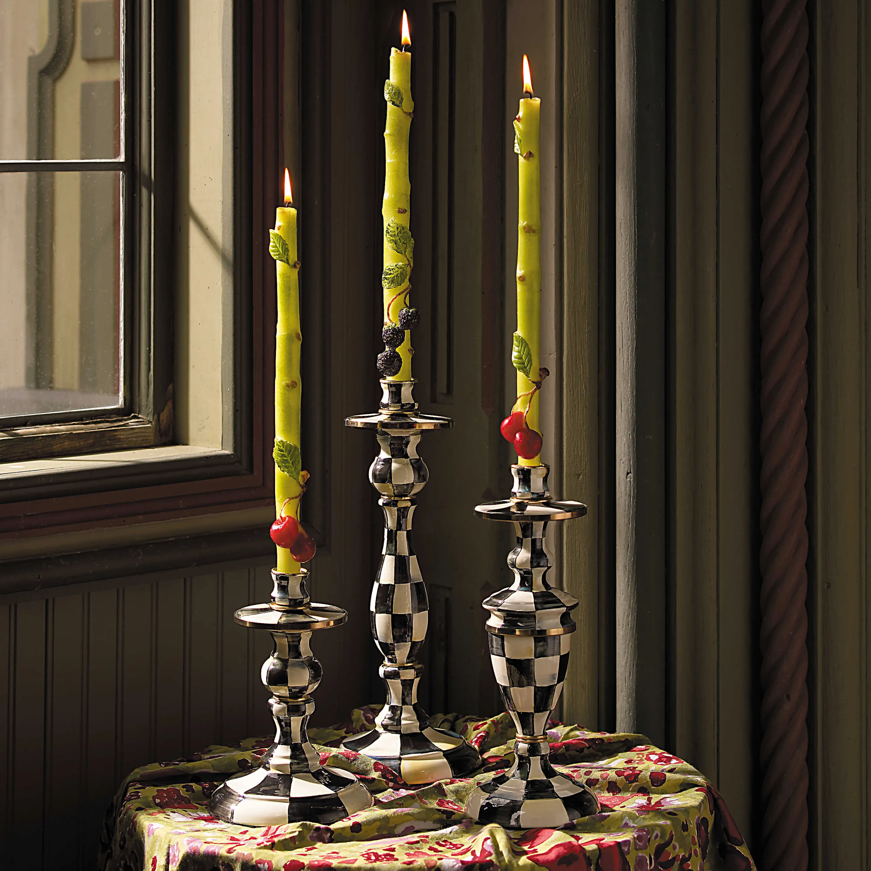 Courtly Check Enamel Candlestick - Medium