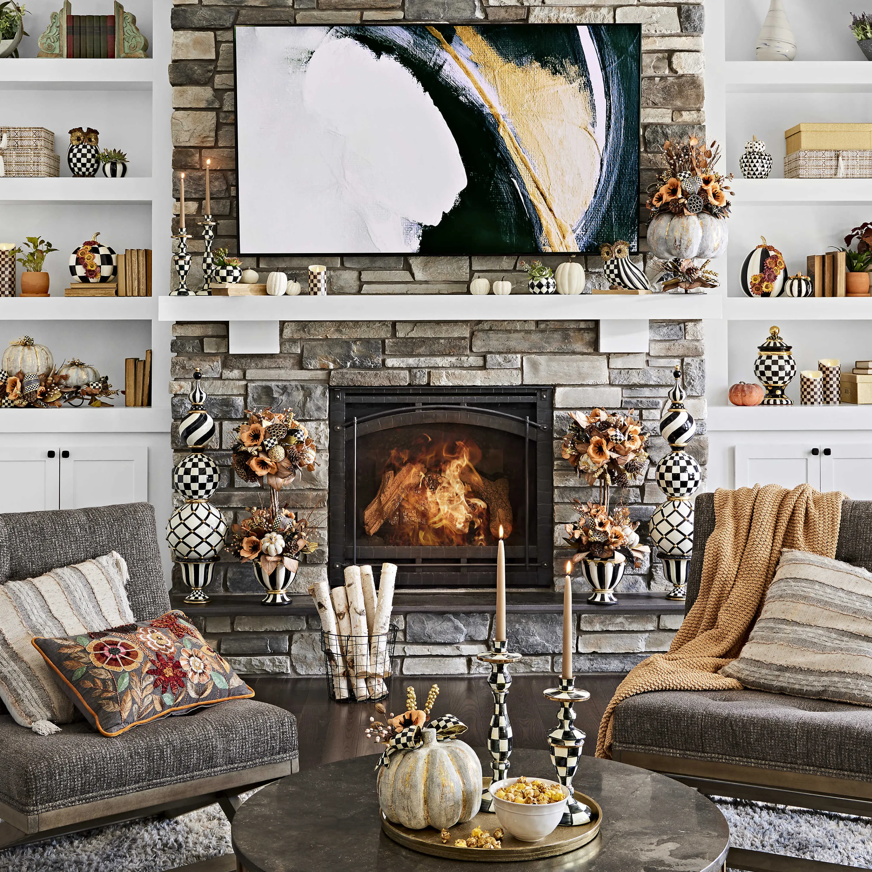 Courtly Check Enamel Candlestick - Medium