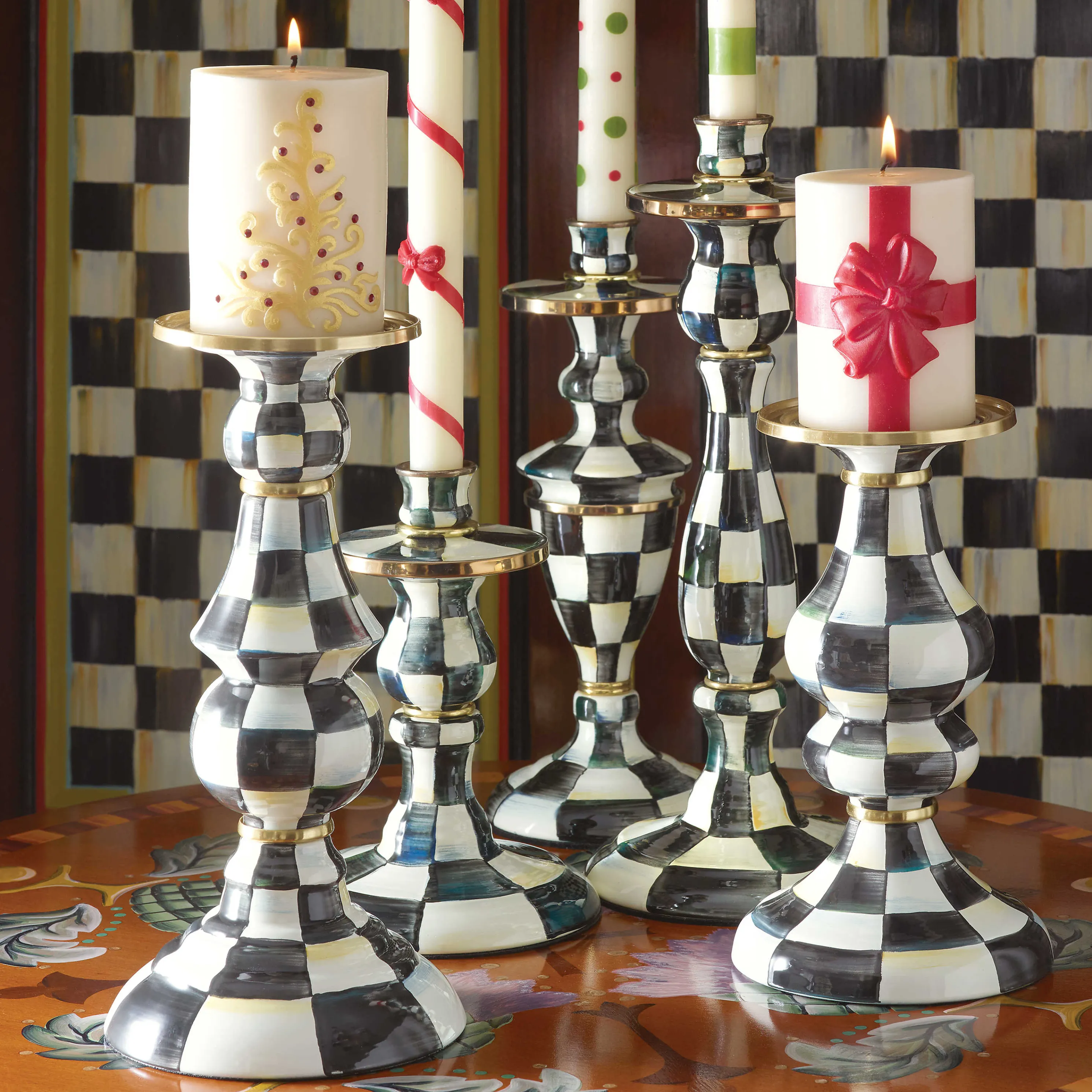 Courtly Check Enamel Candlestick - Medium