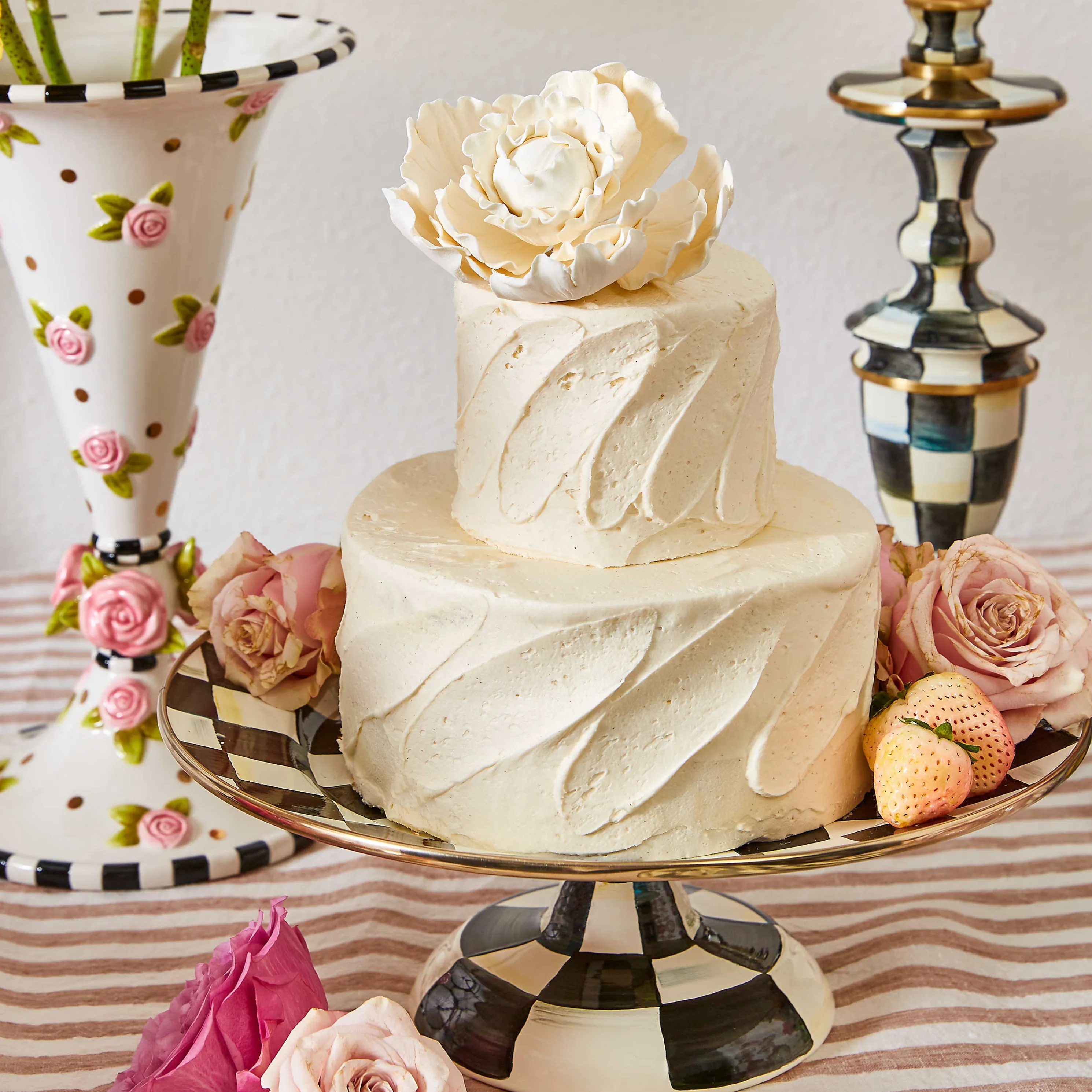 Courtly Check Enamel Candlestick - Medium