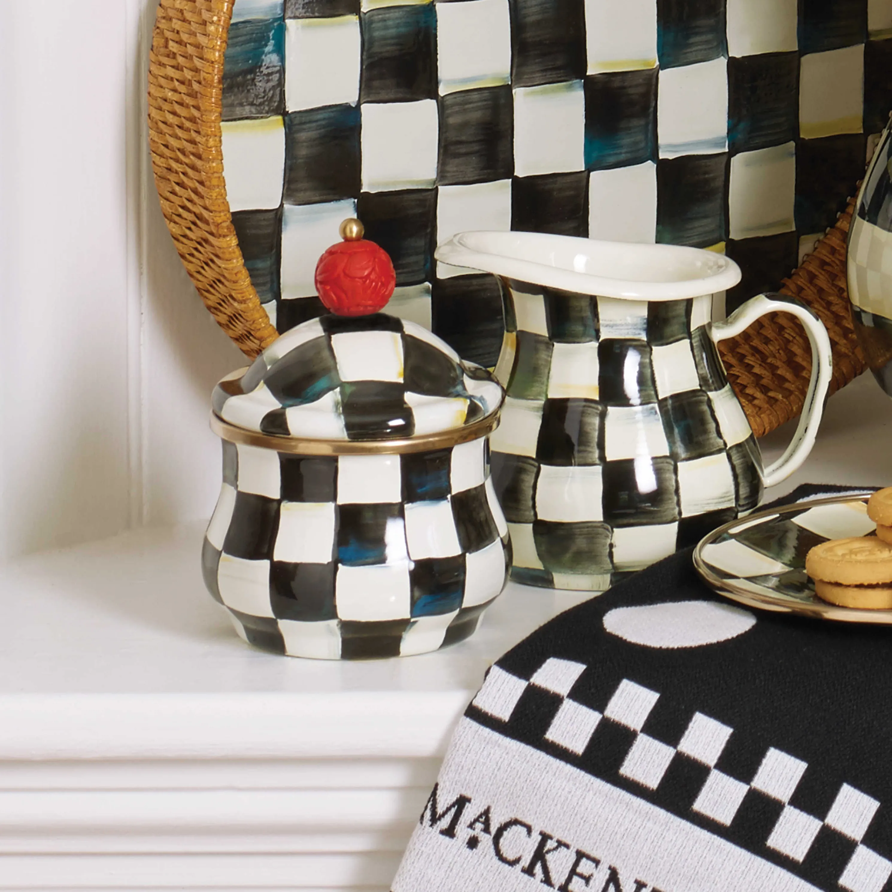 Courtly Check Enamel Lidded Sugar Bowl