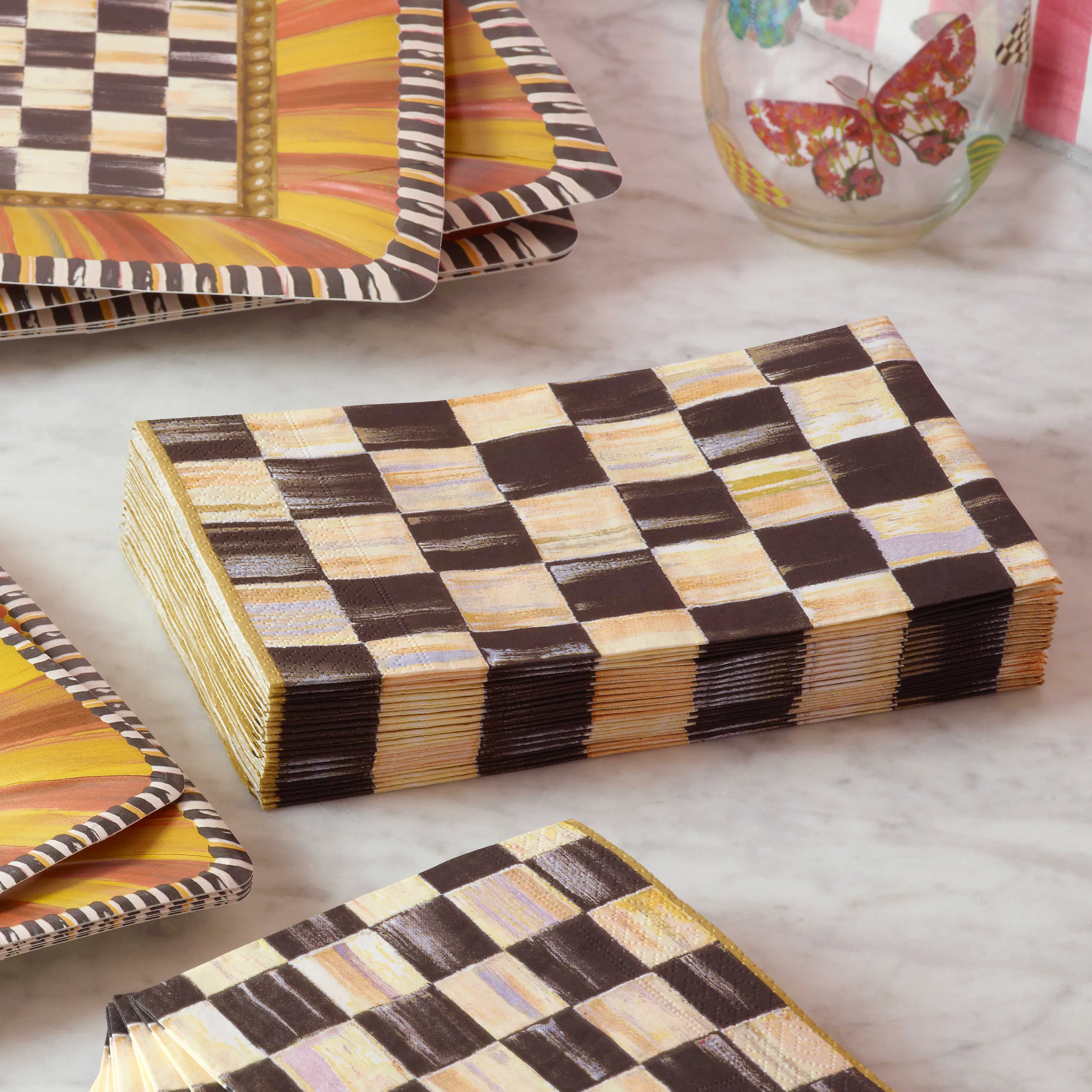 Courtly Check Paper Napkins - Guest - Gold