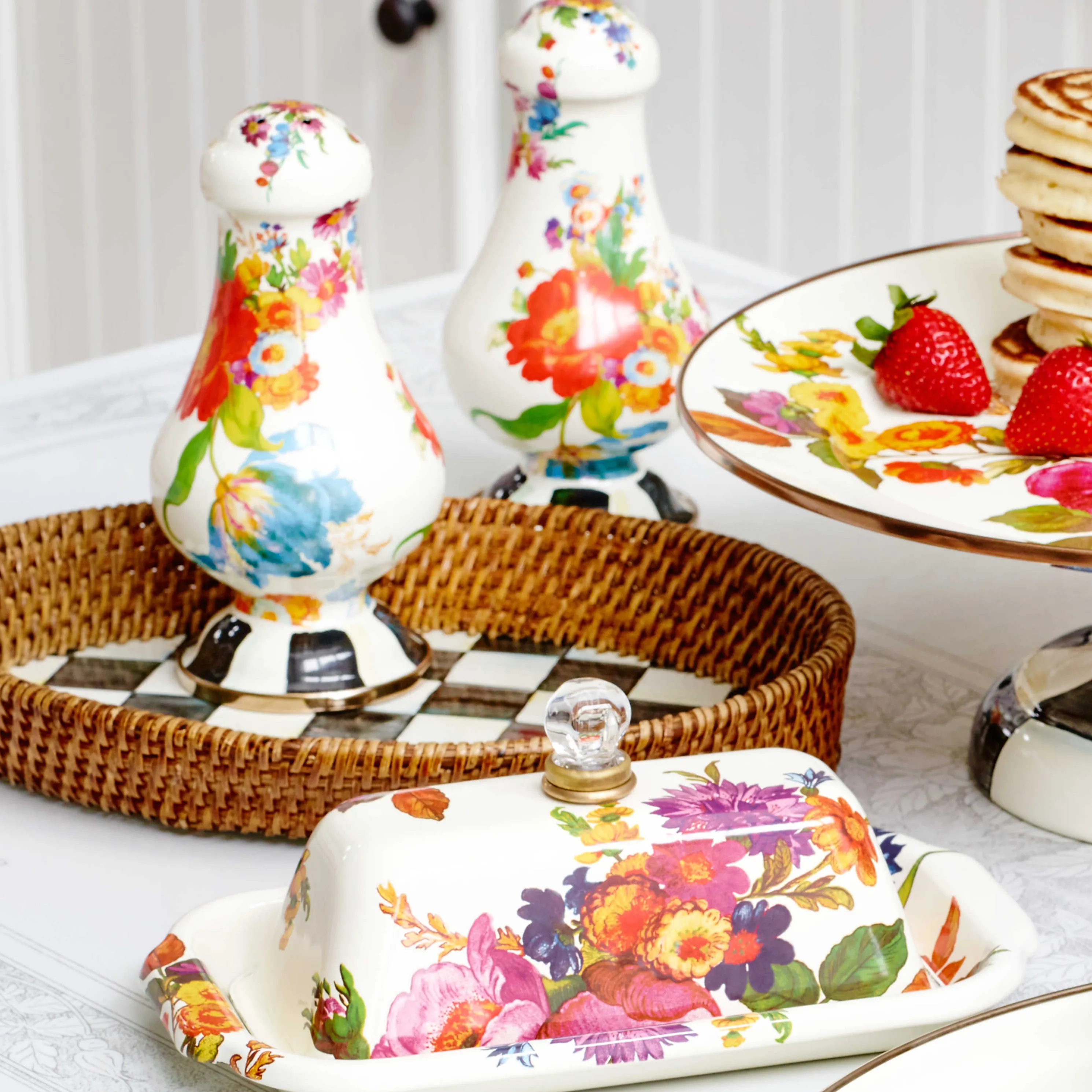 Courtly Check Rattan & Enamel Tray - Small