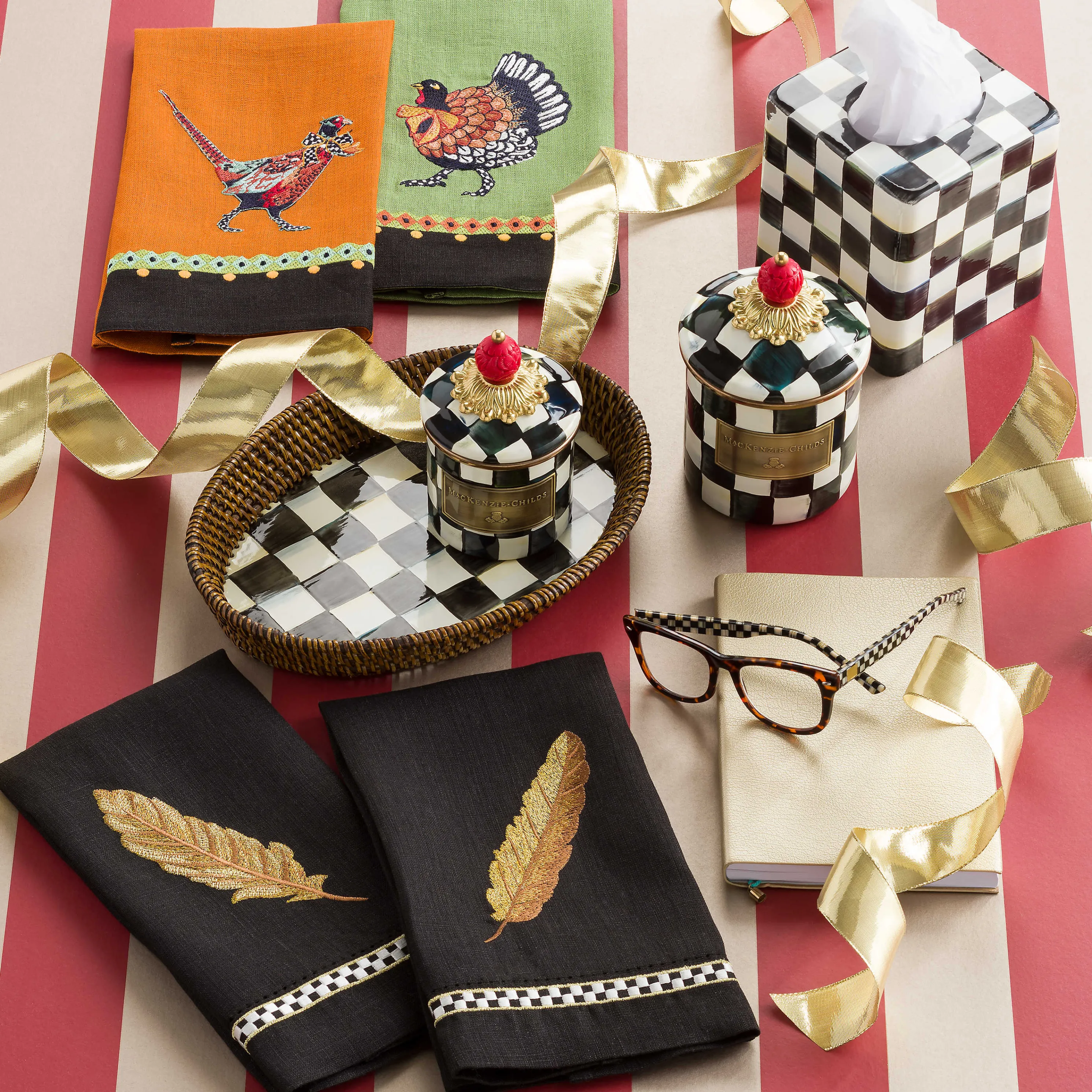 Courtly Check Rattan & Enamel Tray - Small