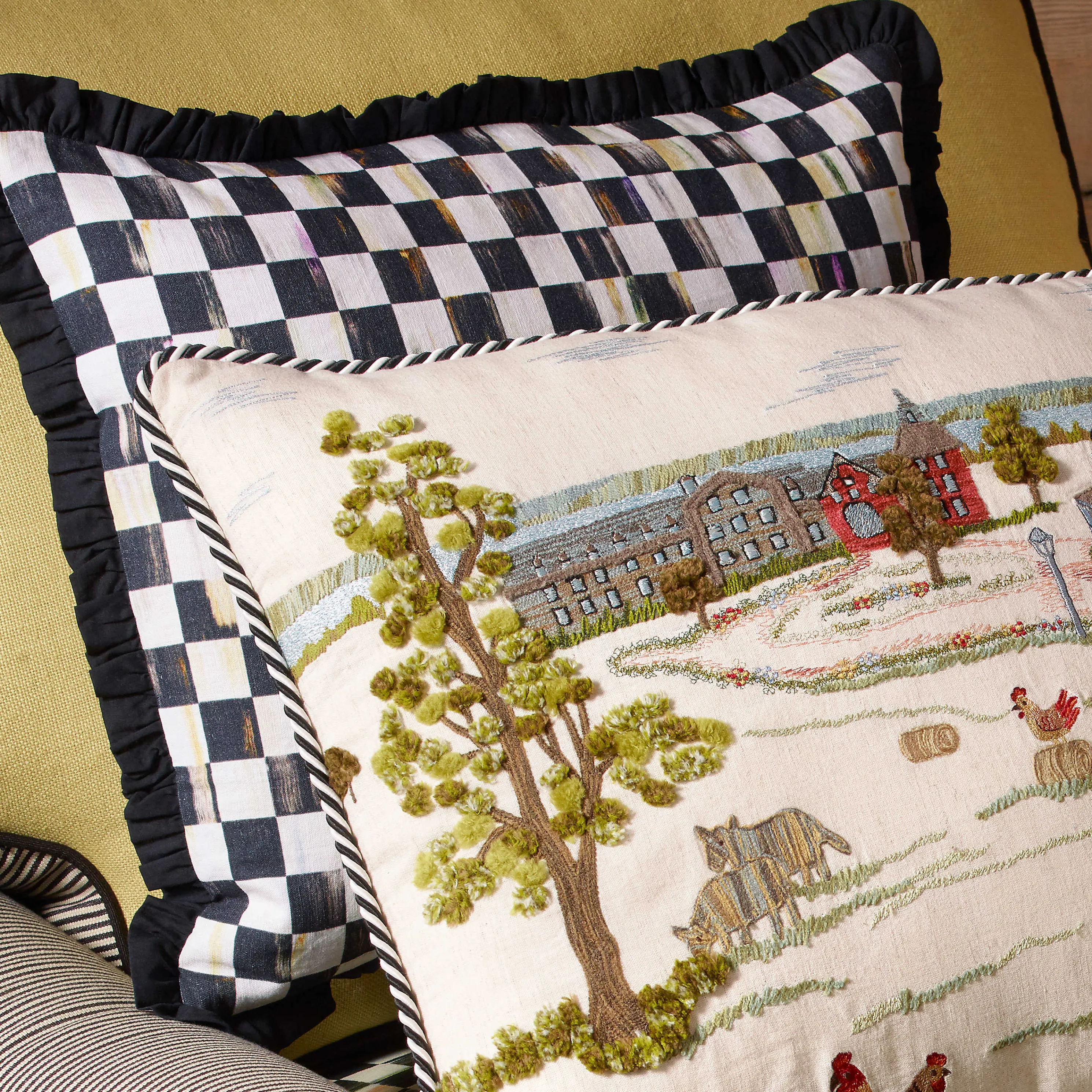 Courtly Check Ruffled Square Pillow
