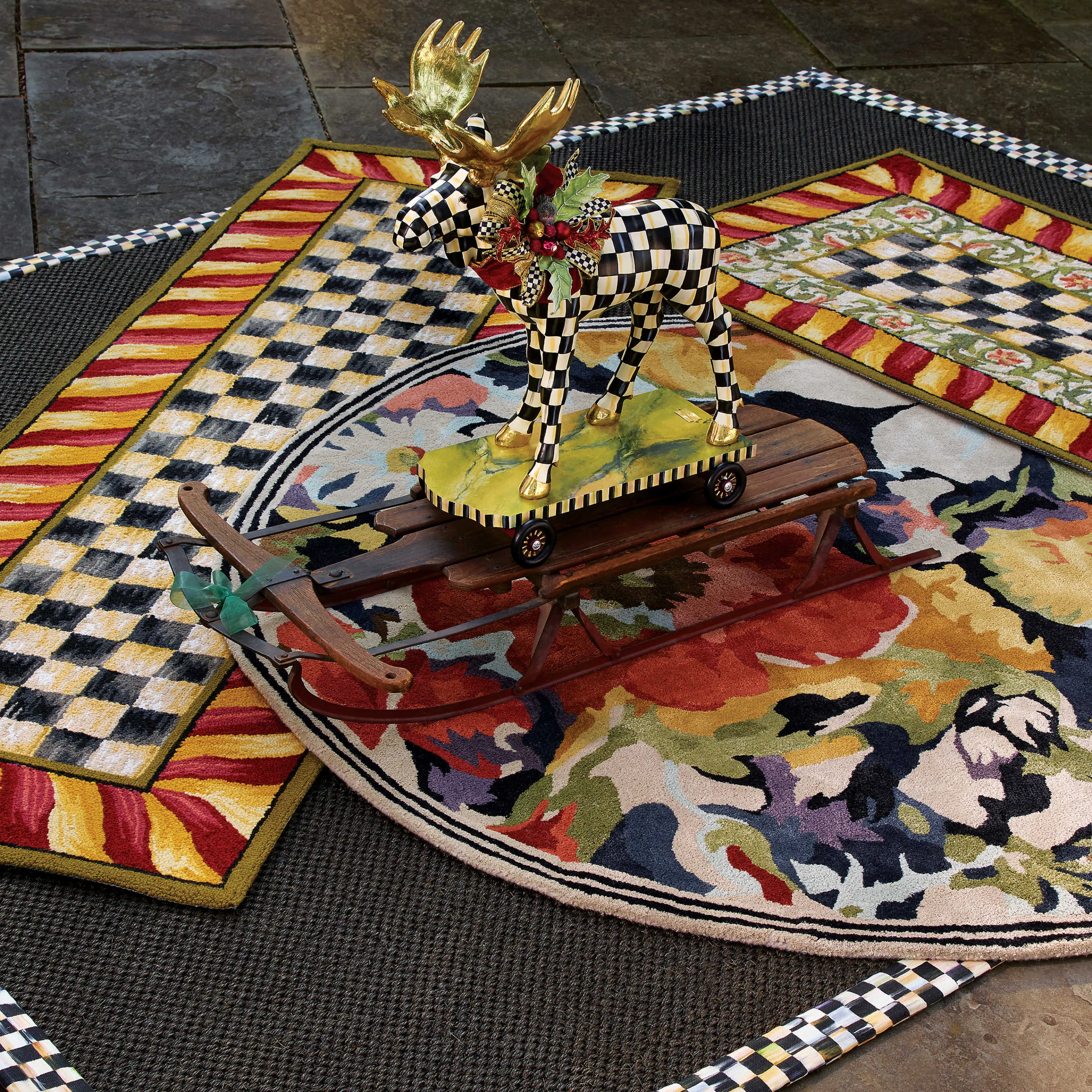 Courtly Check Rug - 2'6" X 8' Runner - Red & Gold