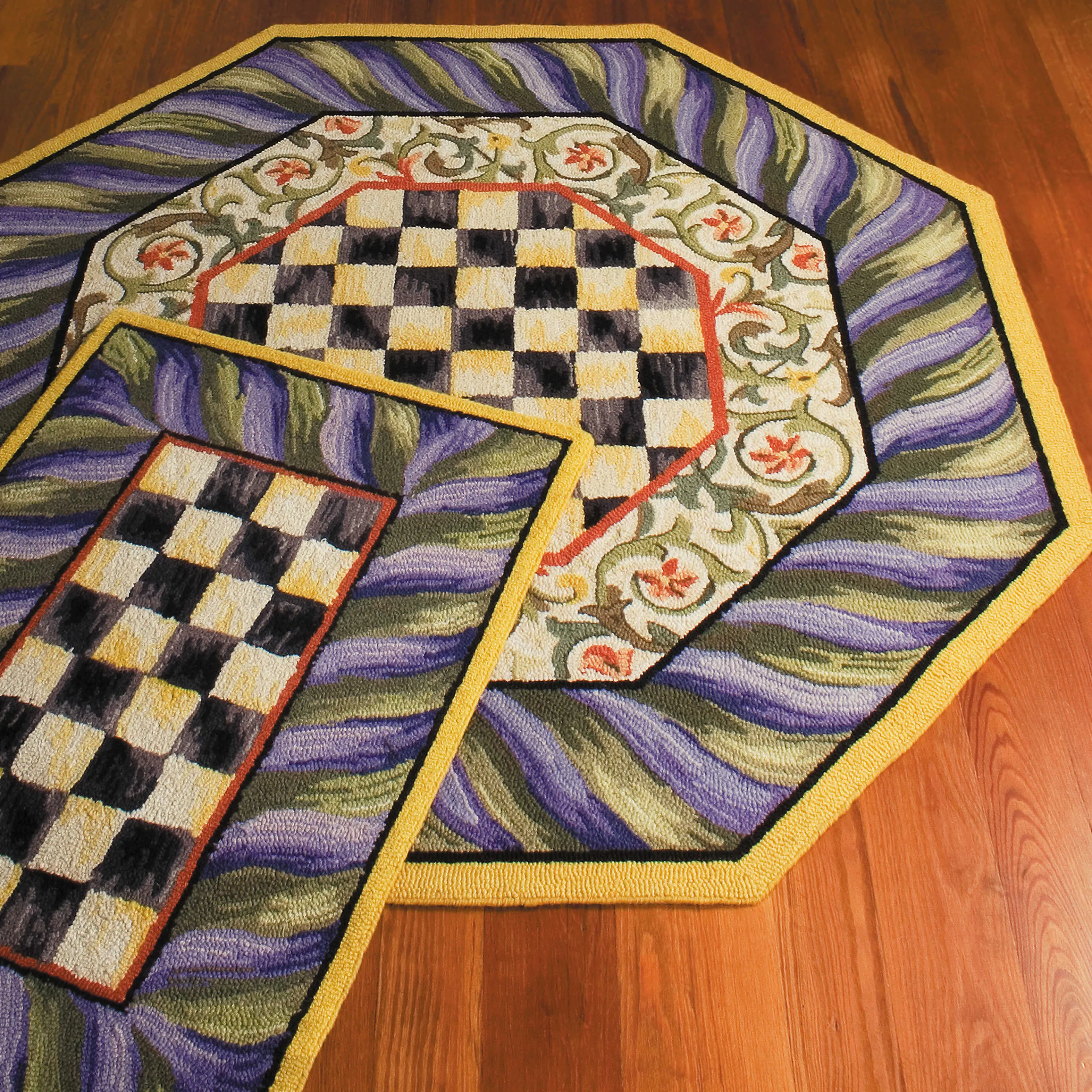Courtly Check Rug - 5' Octagon - Purple & Green