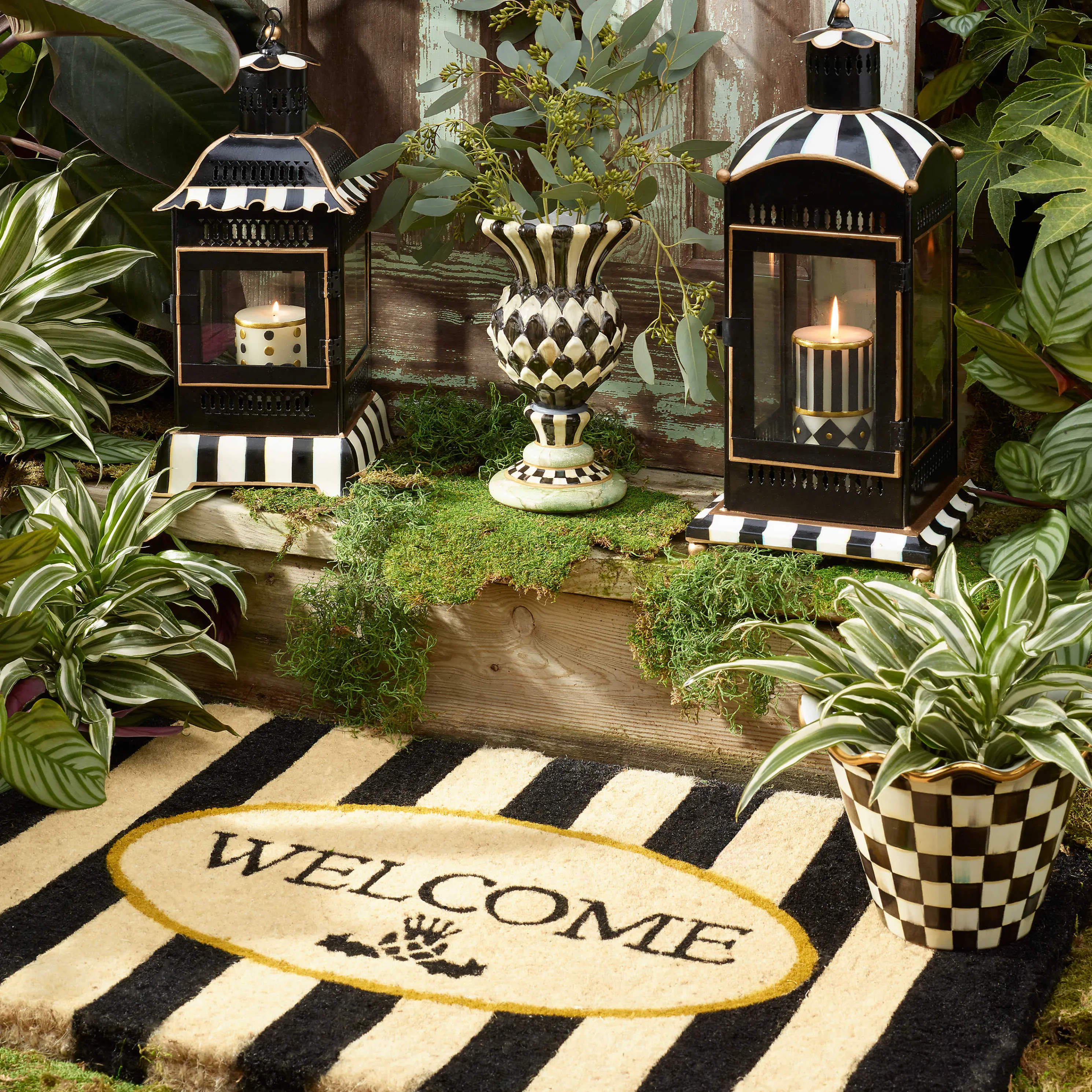 Courtly Stripe Candle Lantern - Small