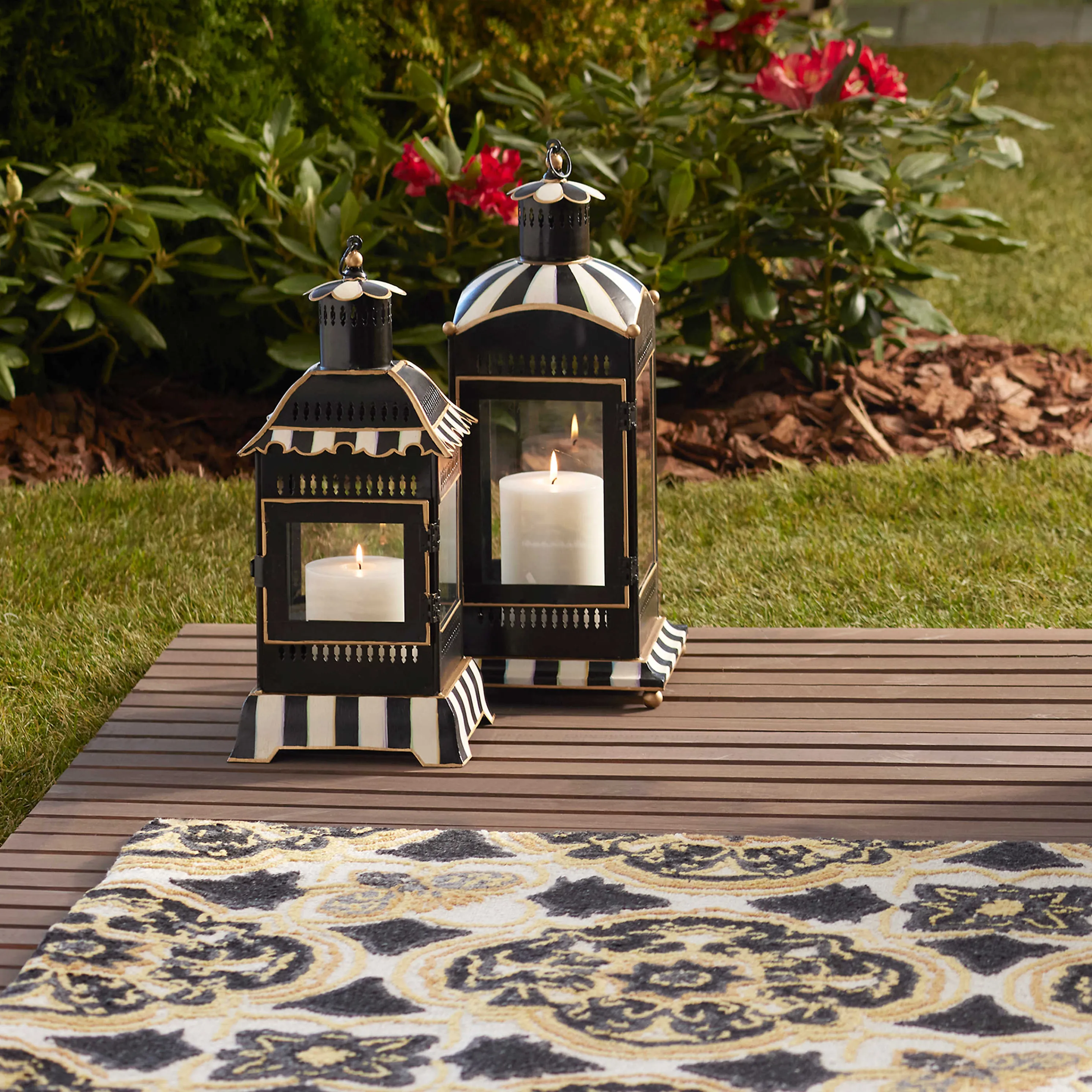 Courtly Stripe Candle Lantern - Small