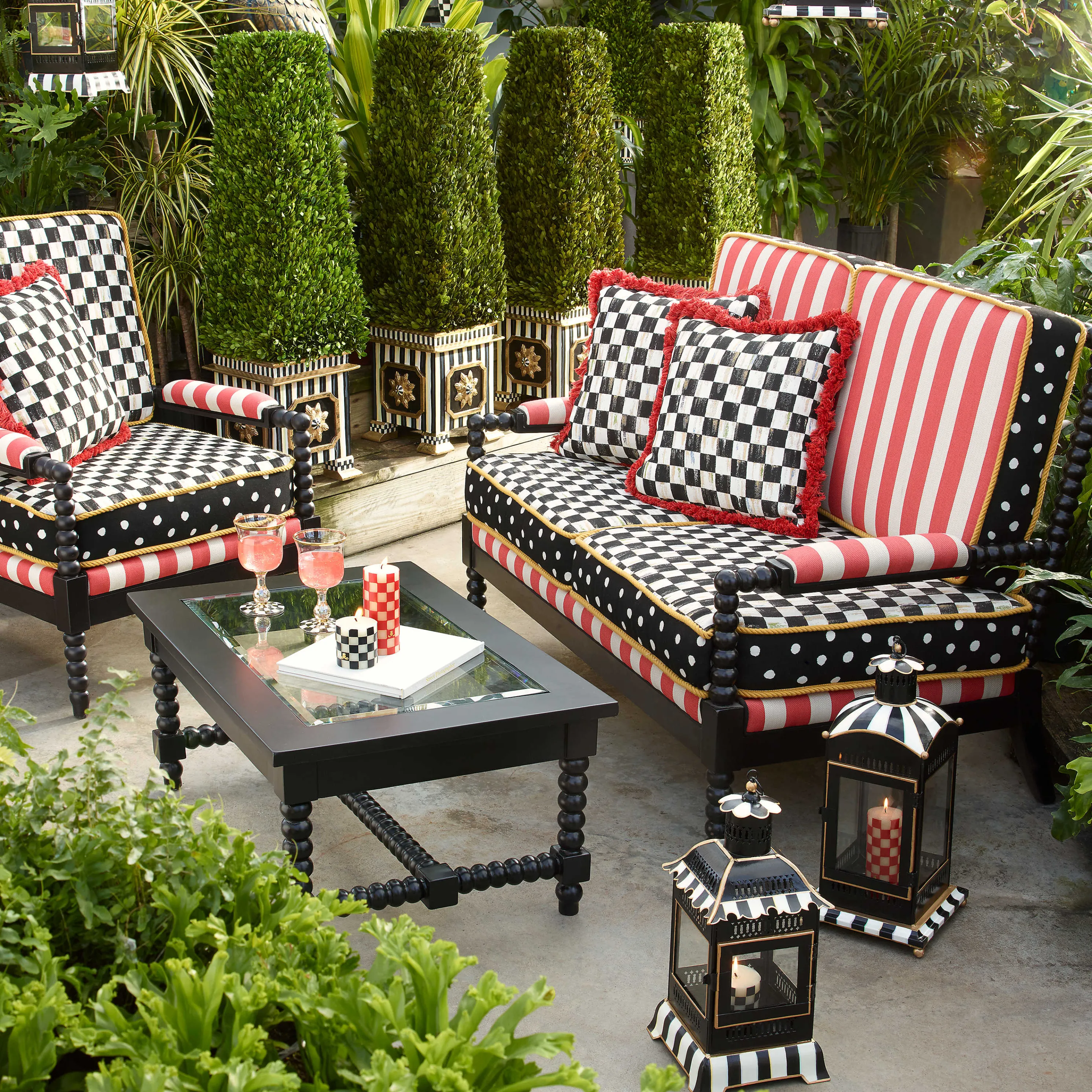 Courtly Stripe Candle Lantern - Large