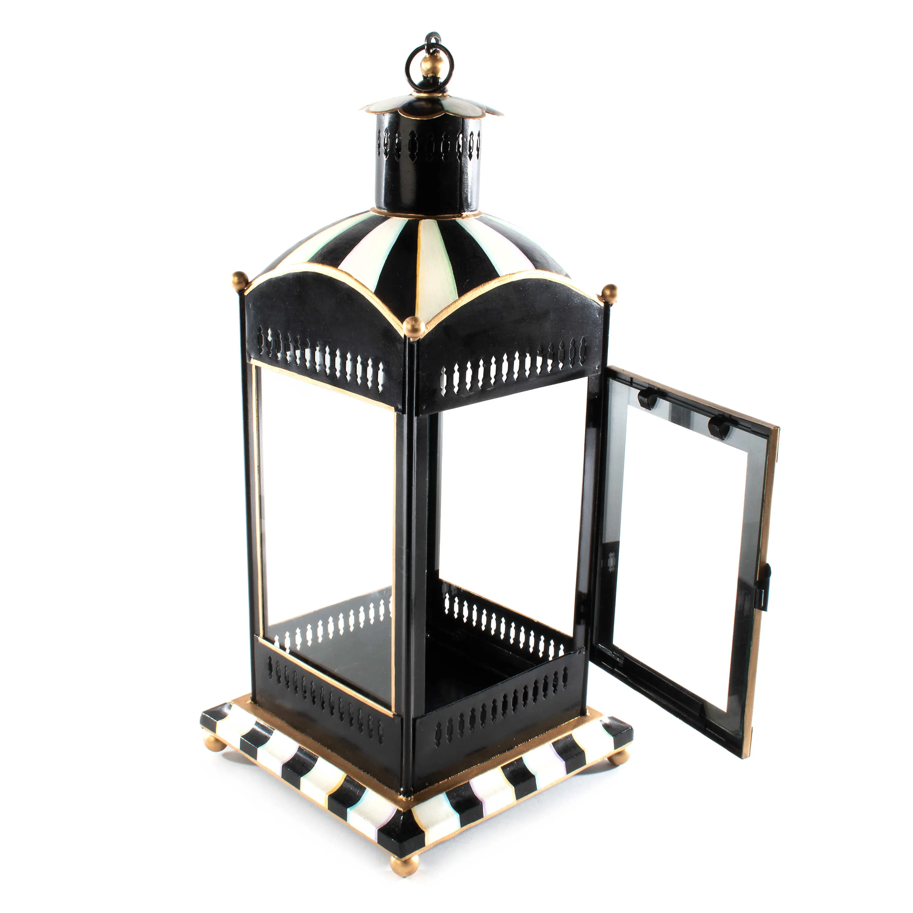Courtly Stripe Candle Lantern - Large