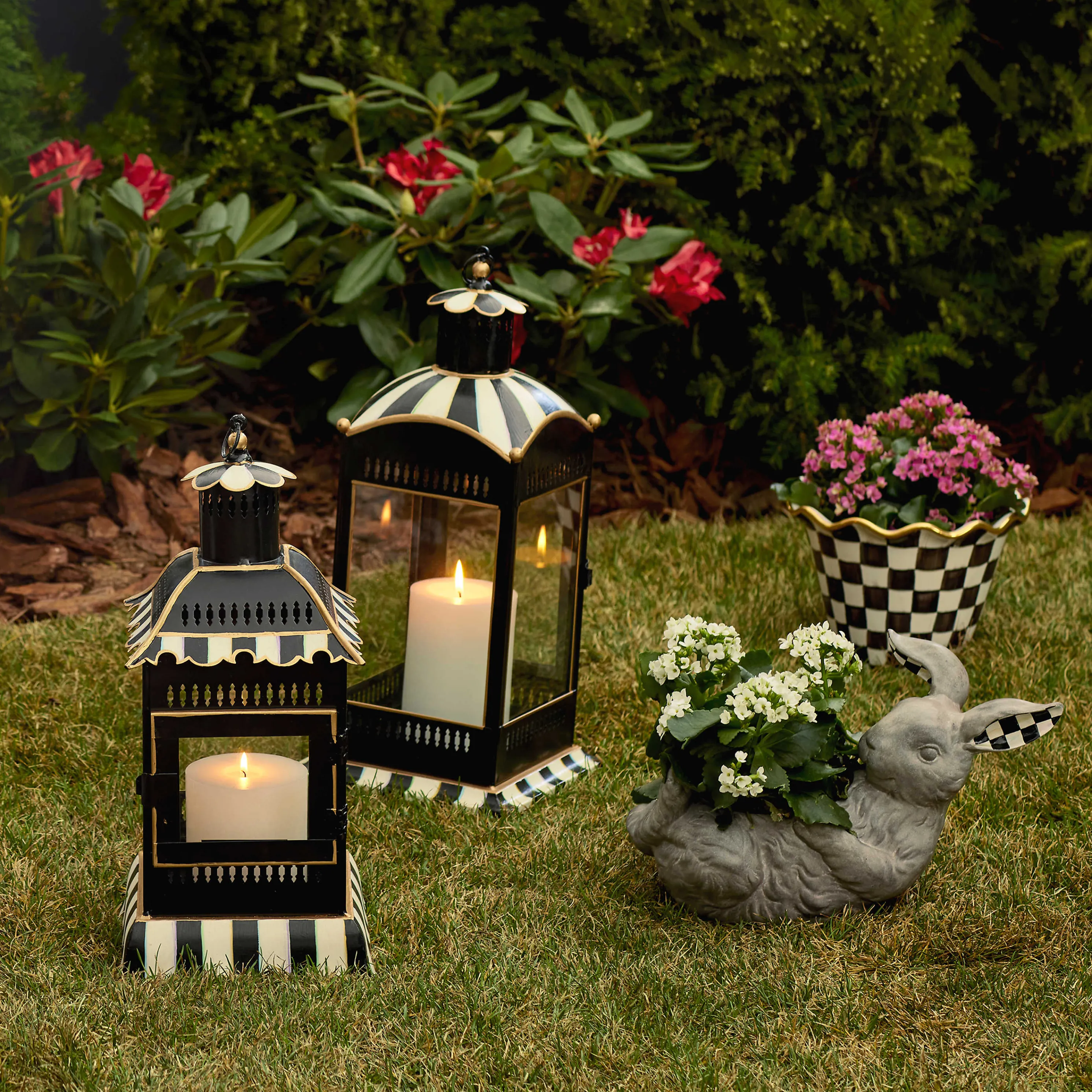 Courtly Stripe Candle Lantern - Large