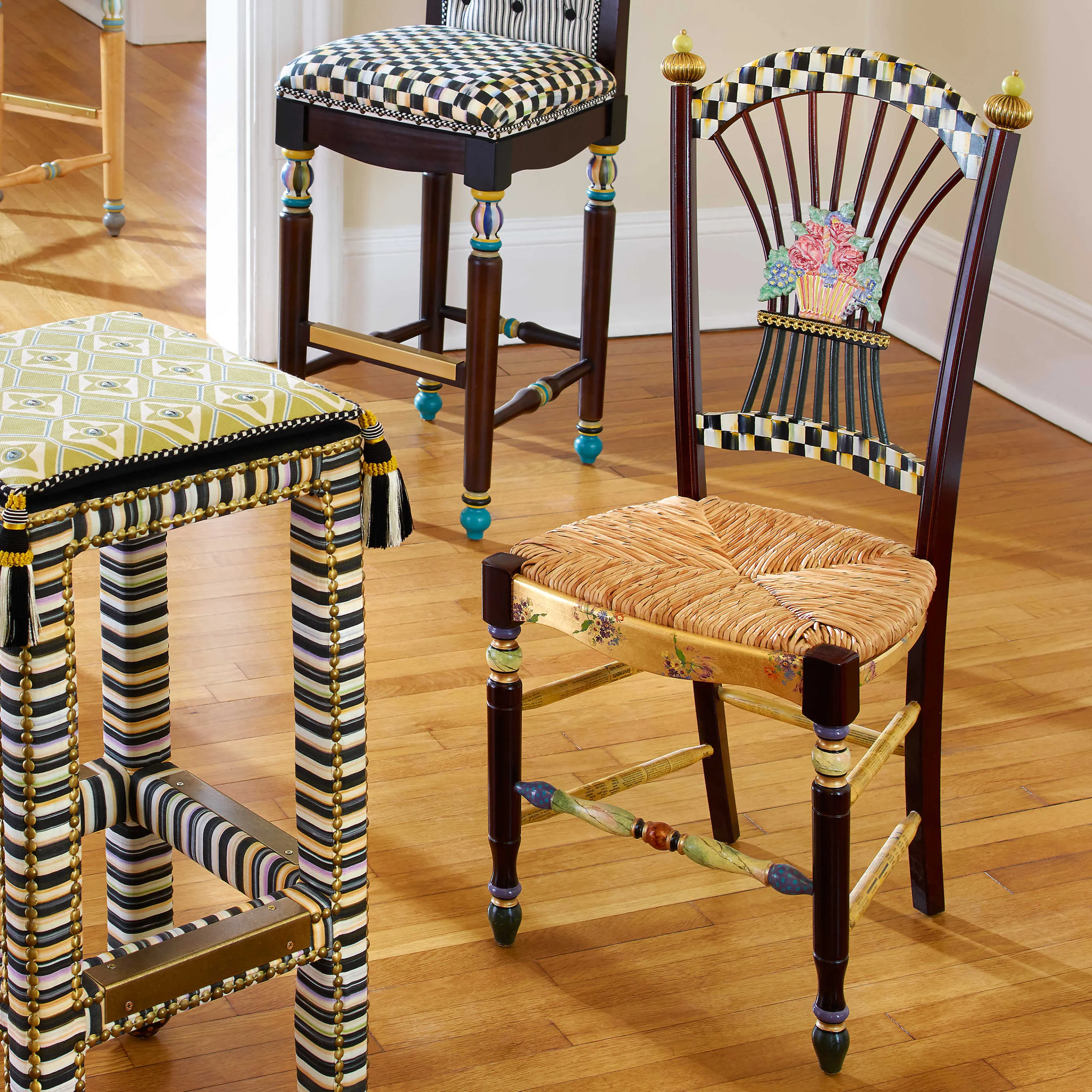 Dark Flower Basket Side Chair