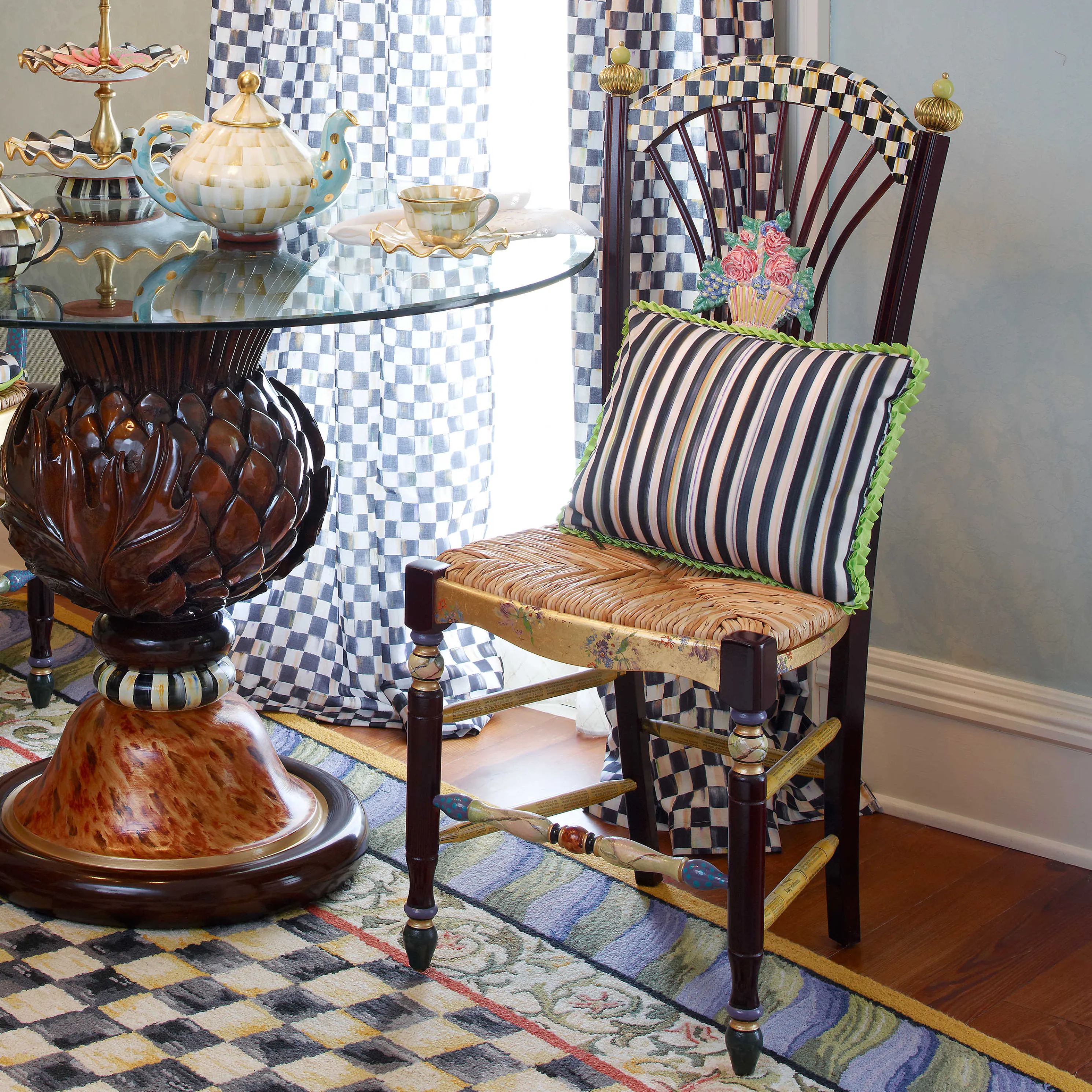 Dark Flower Basket Side Chair