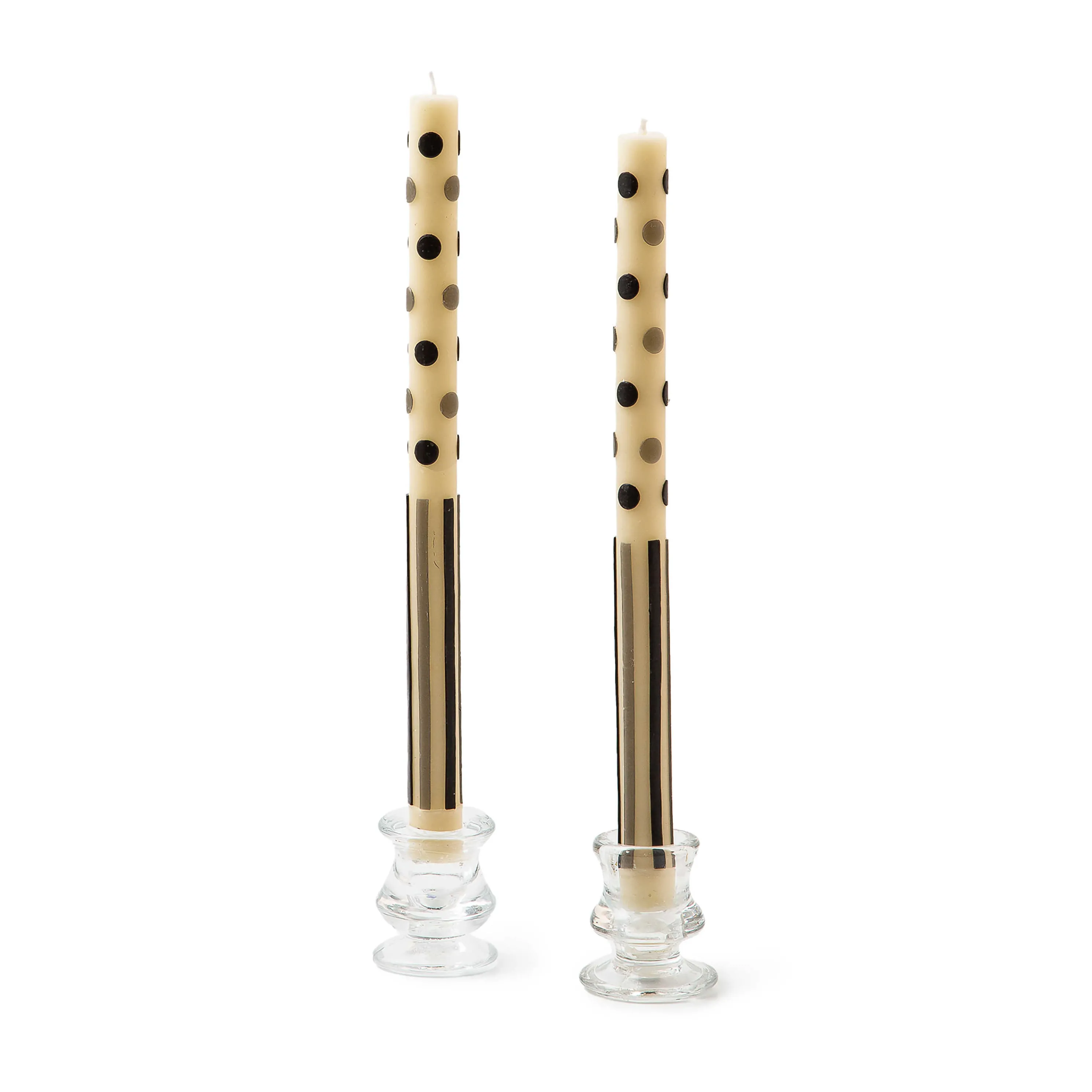 Dot & Stripe Dinner Candles - Black & Grey - Set Of 2