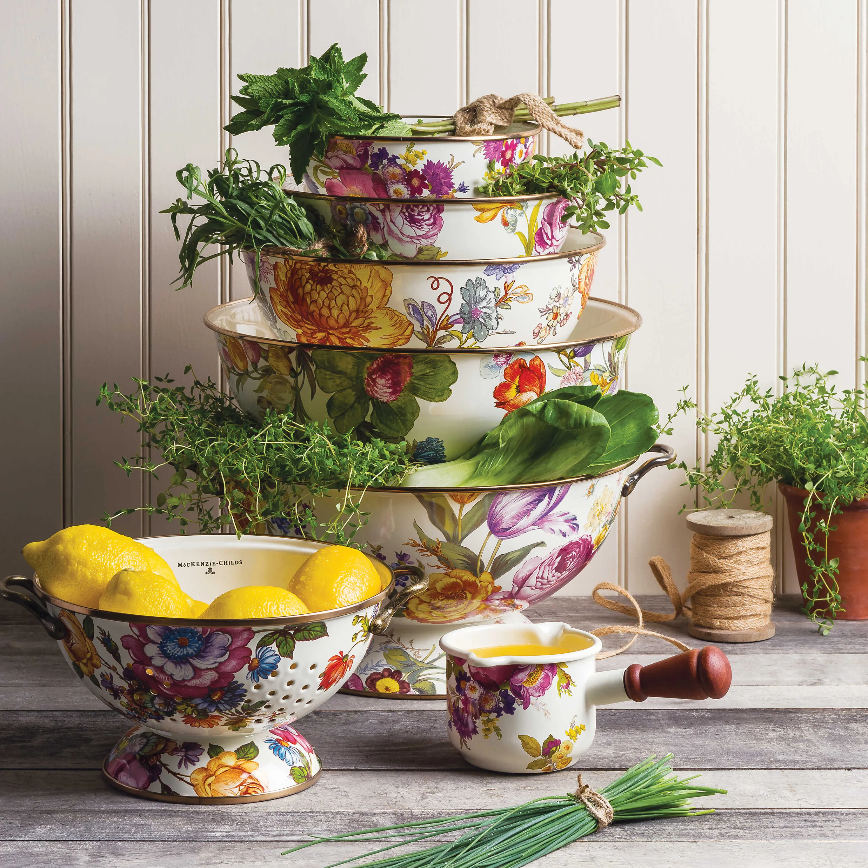 Flower Market Large Colander - White