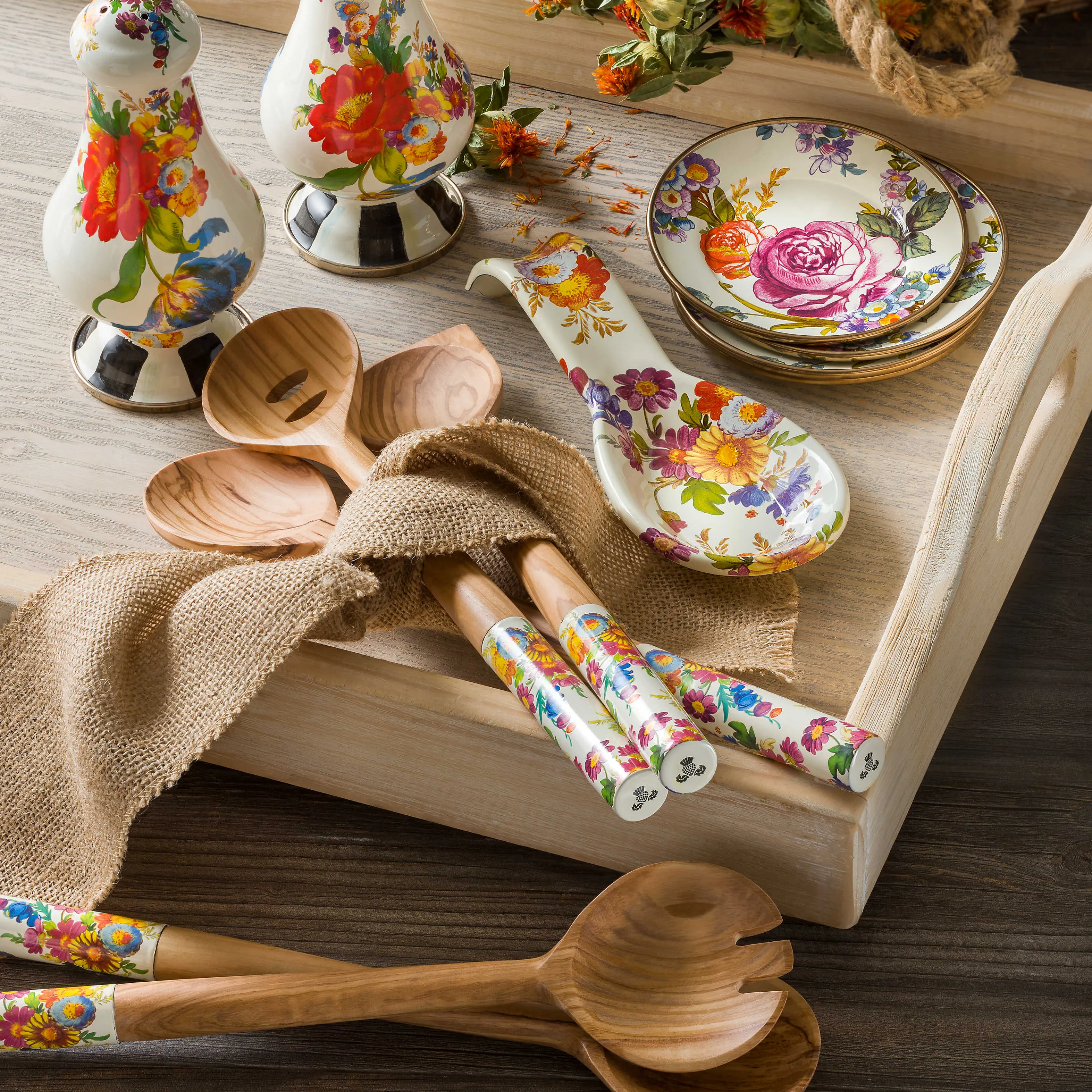 Flower Market Large Salt & Pepper Shakers - White