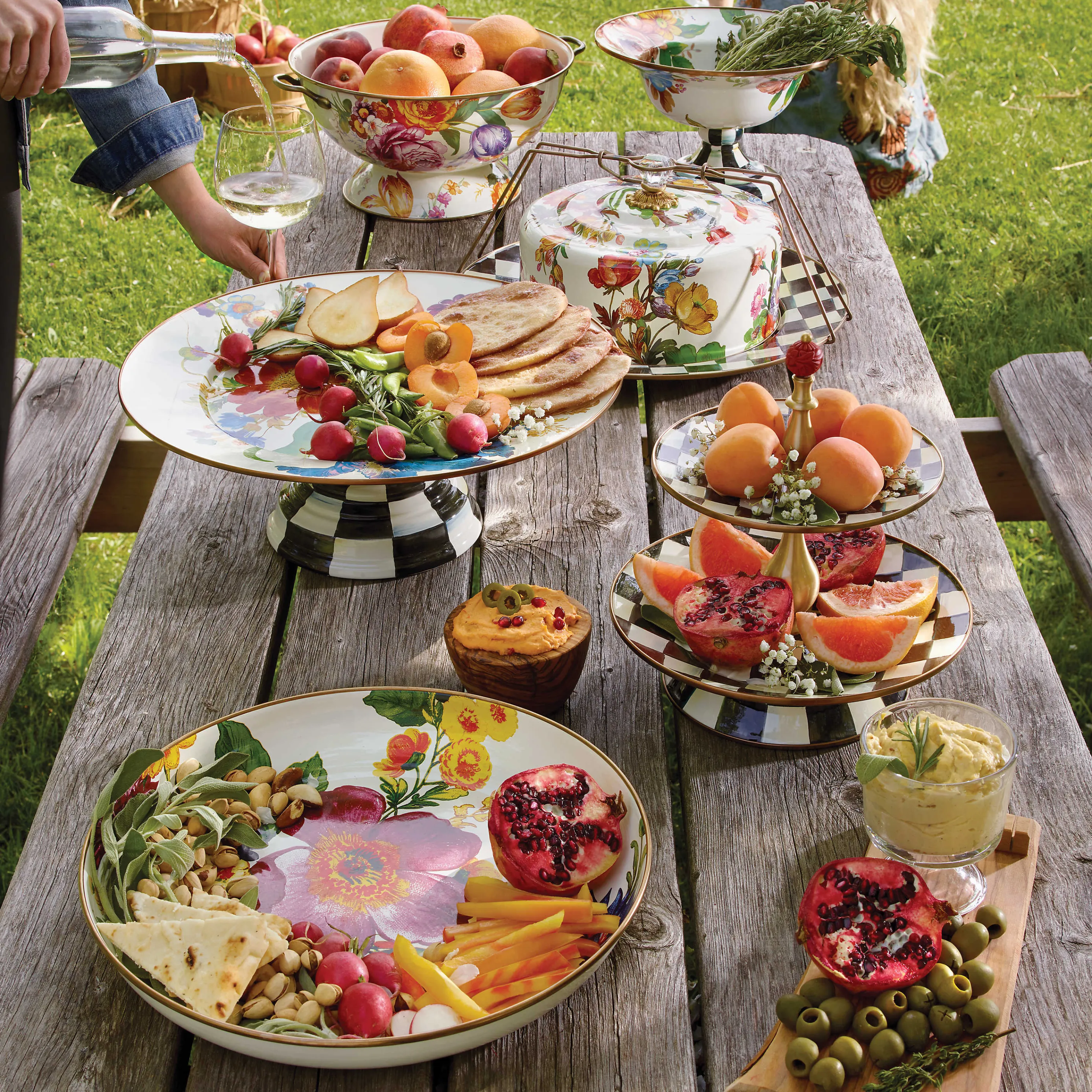 Flower Market Pedestal Platter - White