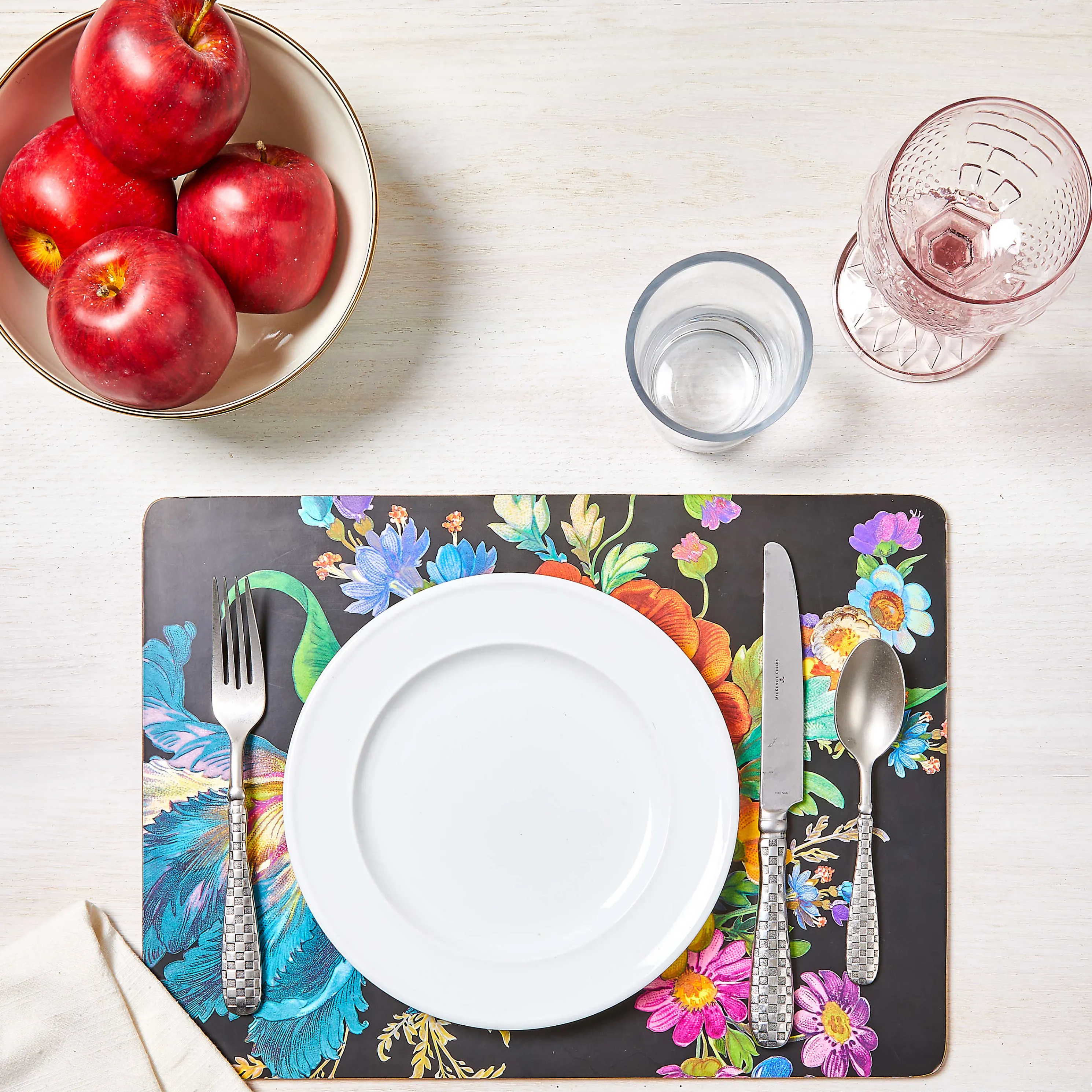 Flower Market Placemats - Black - Set Of 4