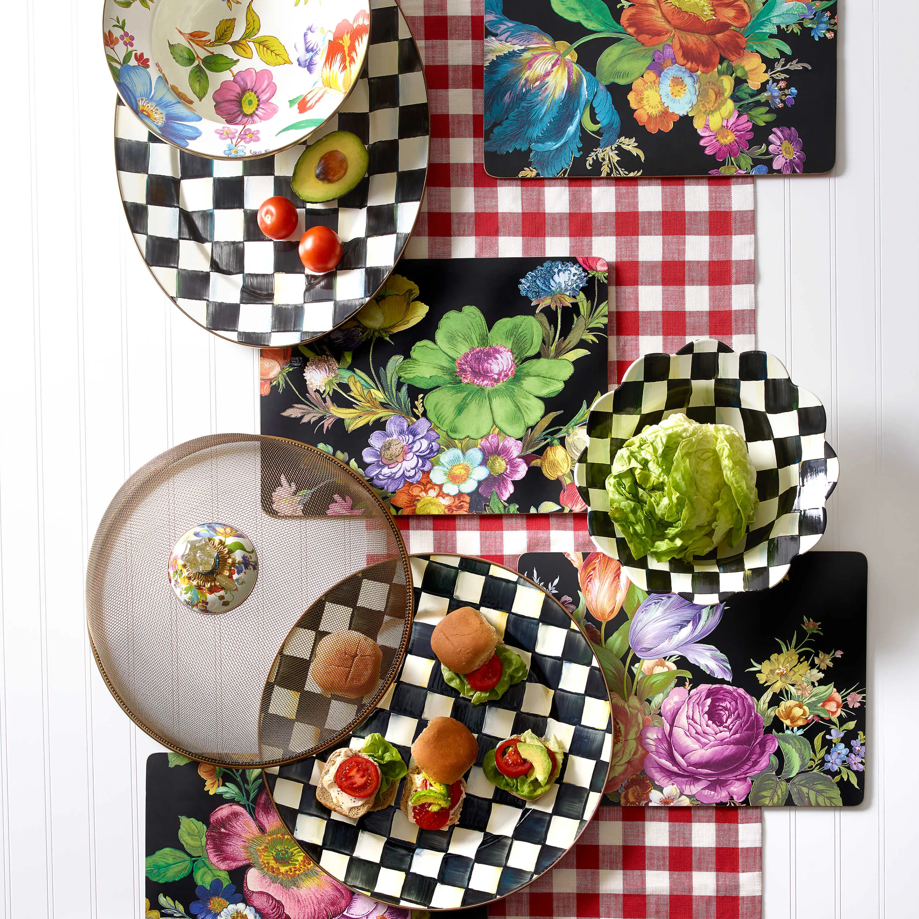 Flower Market Placemats - Black - Set Of 4