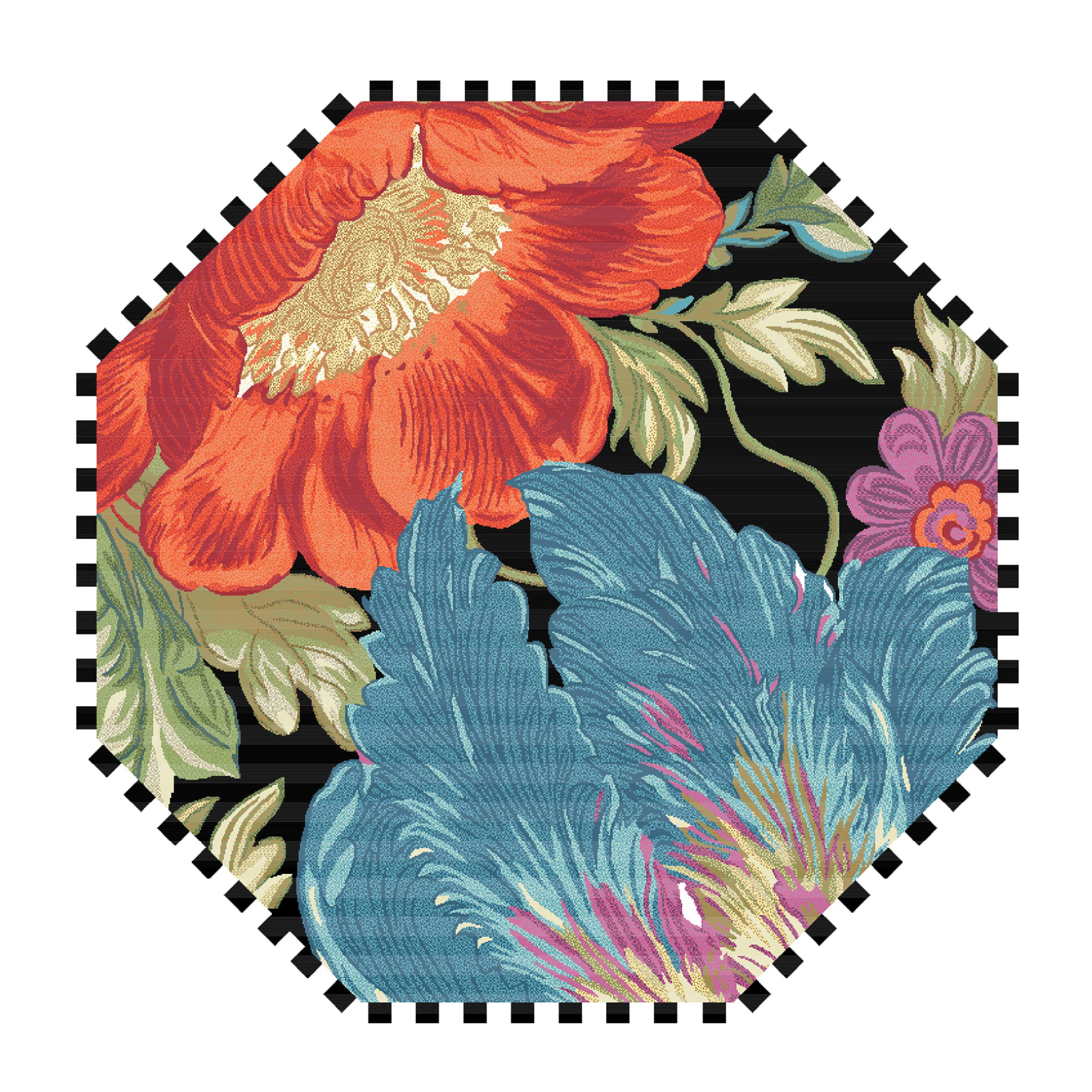 Flower Market Reflections Rug - Black - 6' Octagon
