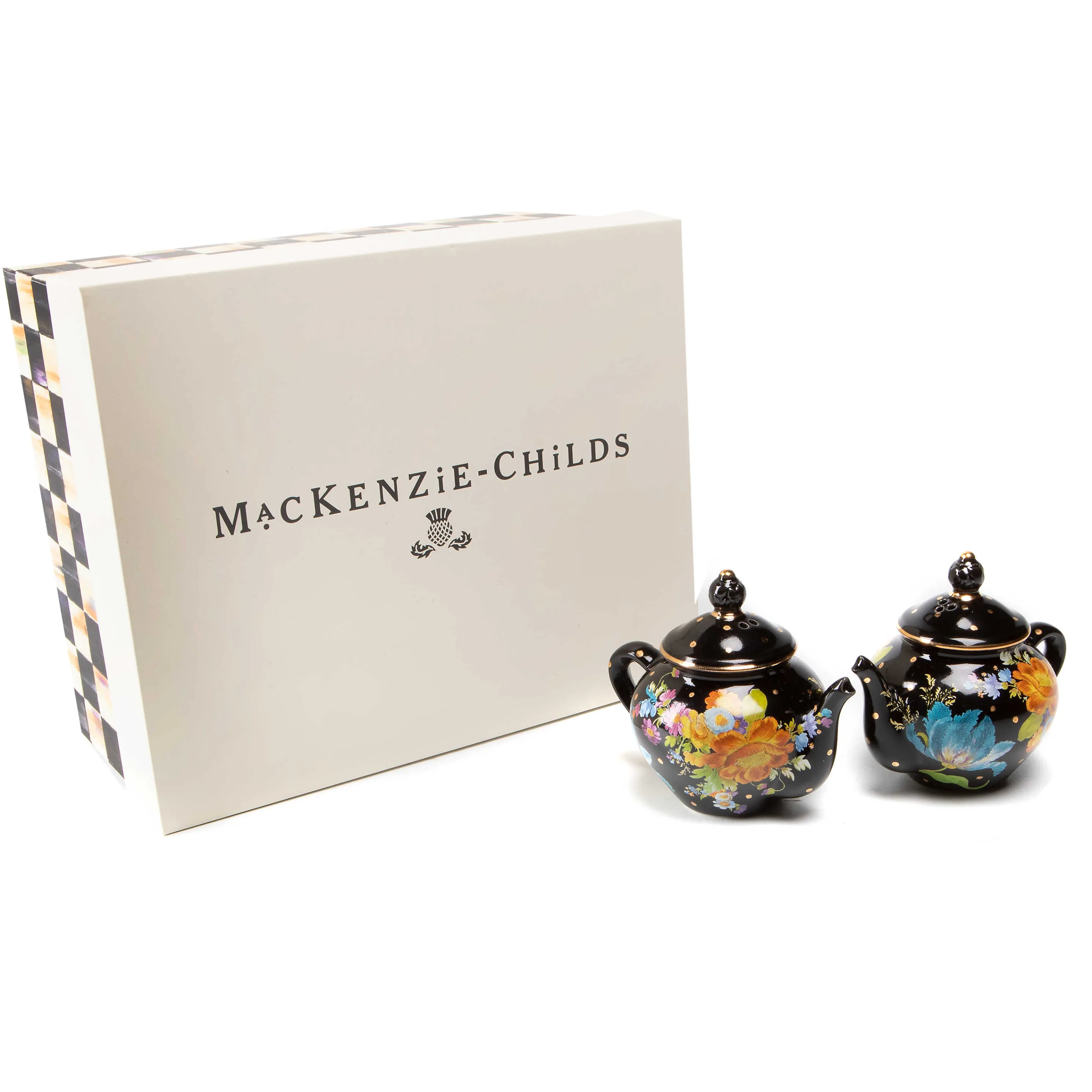 Flower Market Teapot Salt & Pepper Set - Black