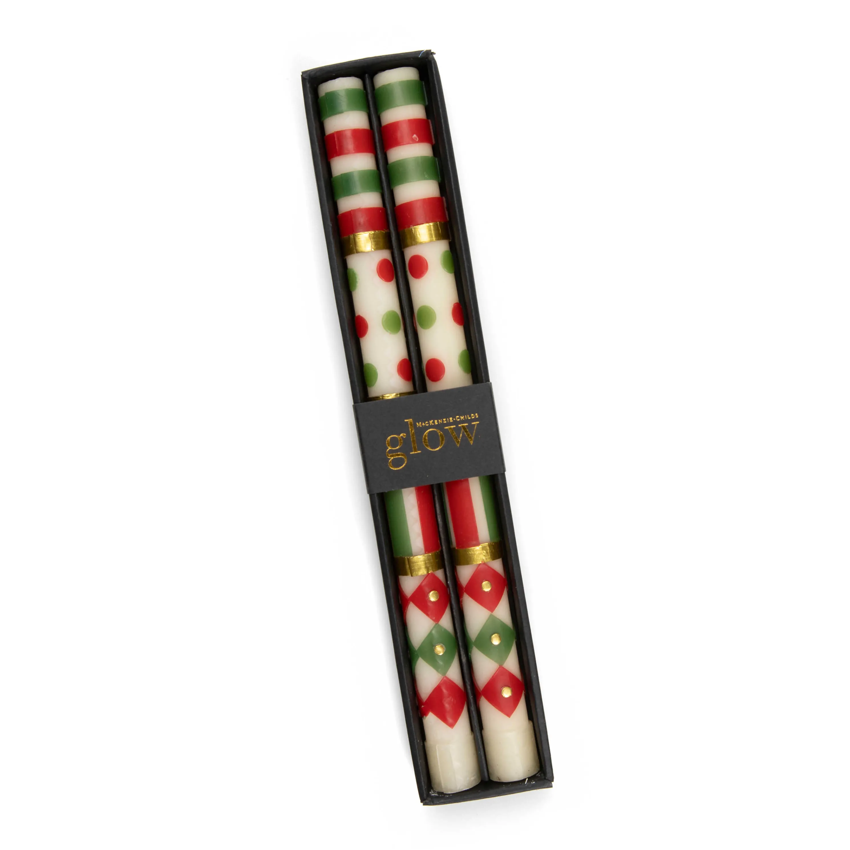 Jester Dinner Candles - Red, Green, & Gold - Set Of 2