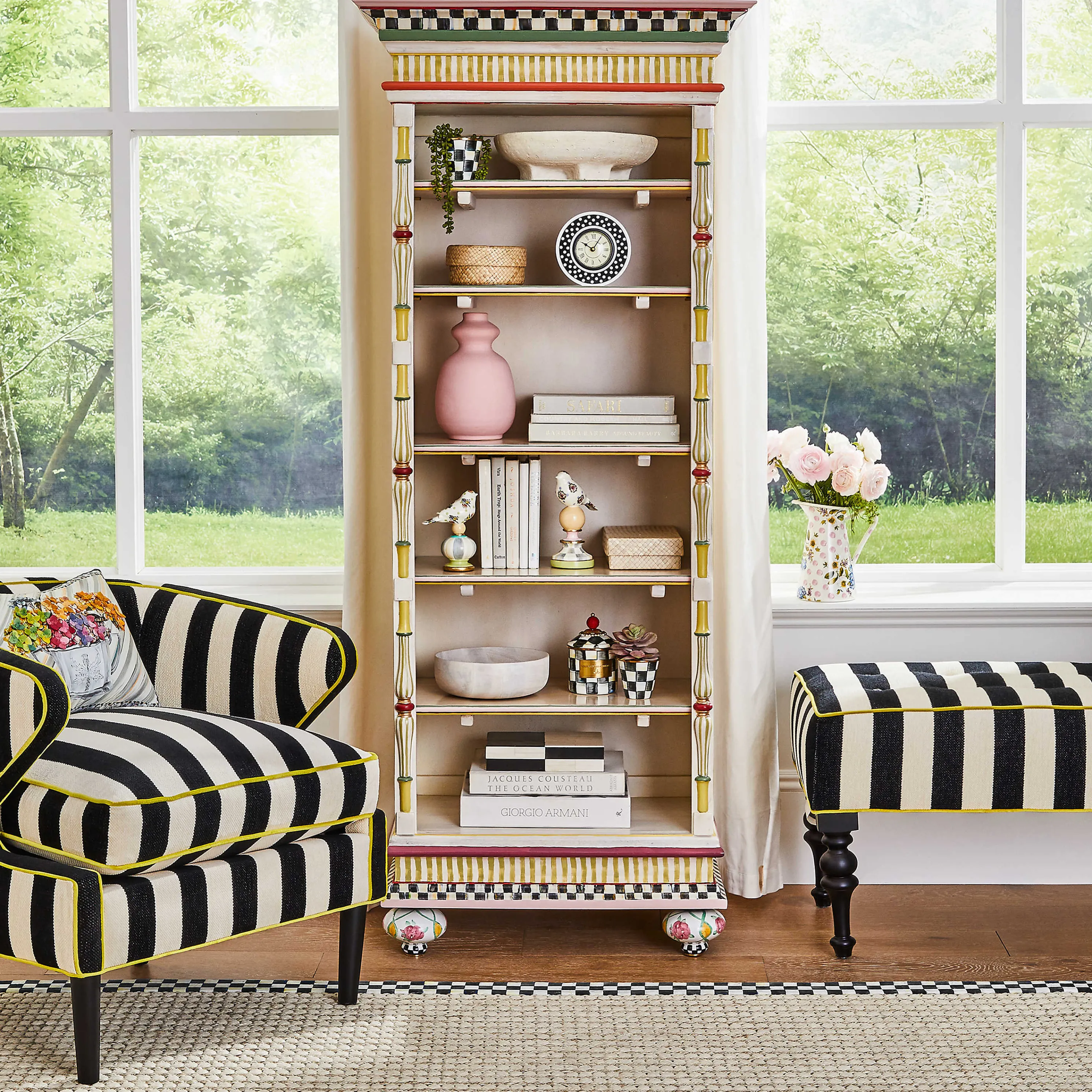 Marquee Bench - Chenille Black Stripe