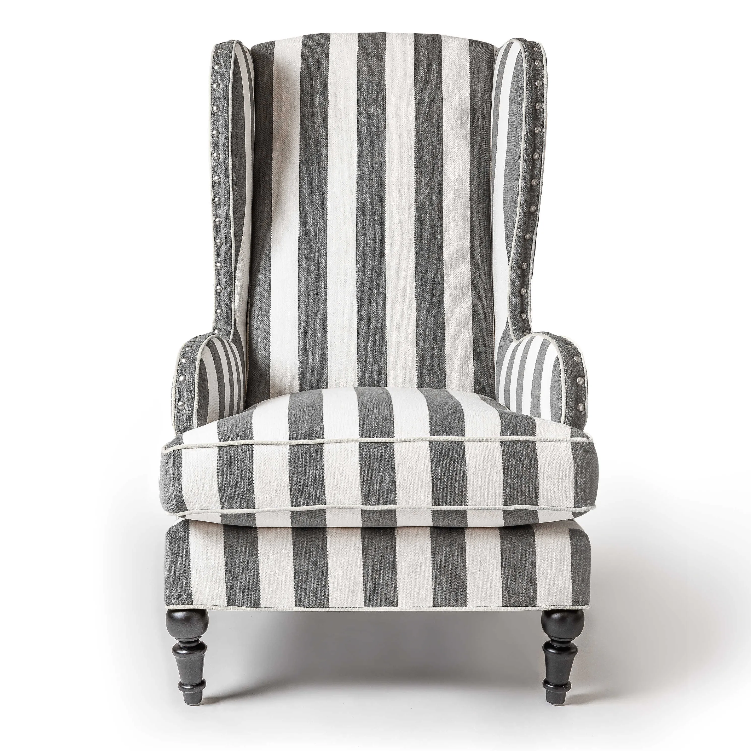 Marquee Wing Chair - Chenille Grey Stripe