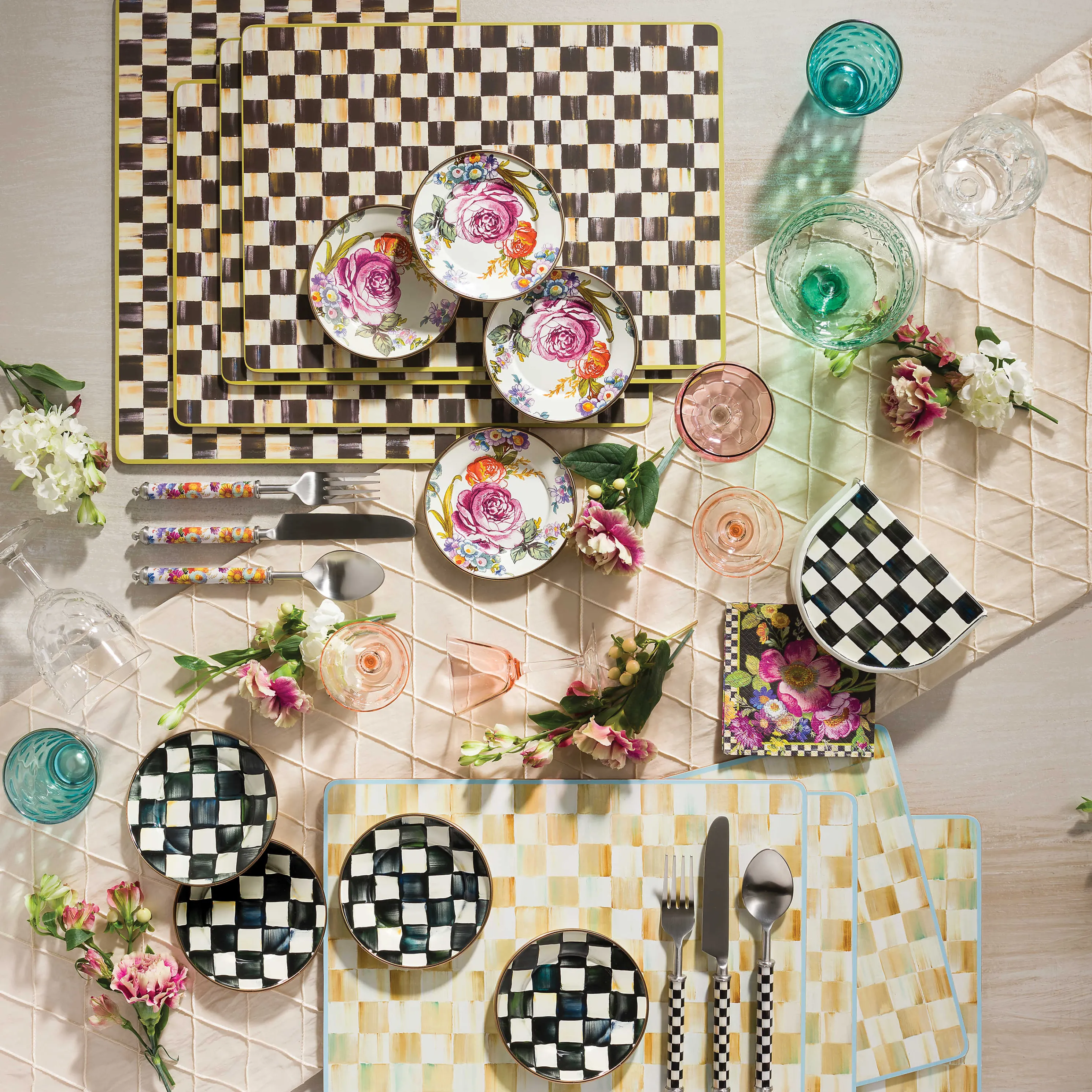 Parchment Check Cork Back Placemats - Set Of 4